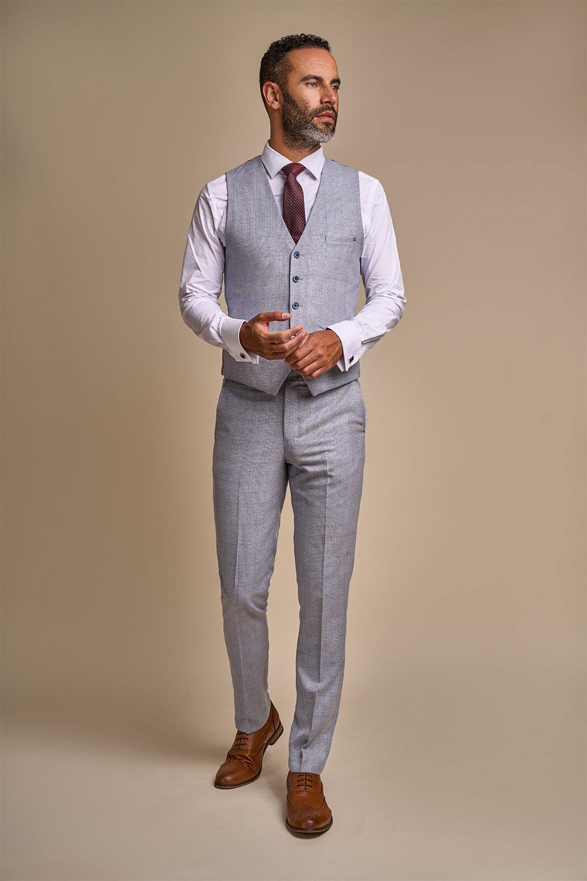 CARIDI - SKY BLUE CHECK WAISTCOAT CAVANI