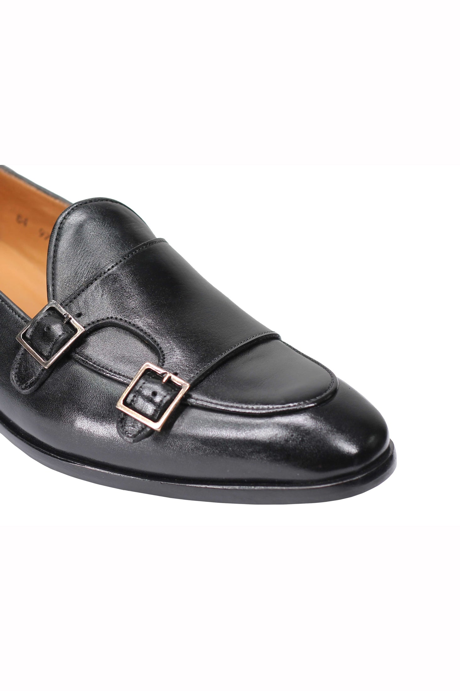 Black Calf Leather Double Monk Shoes