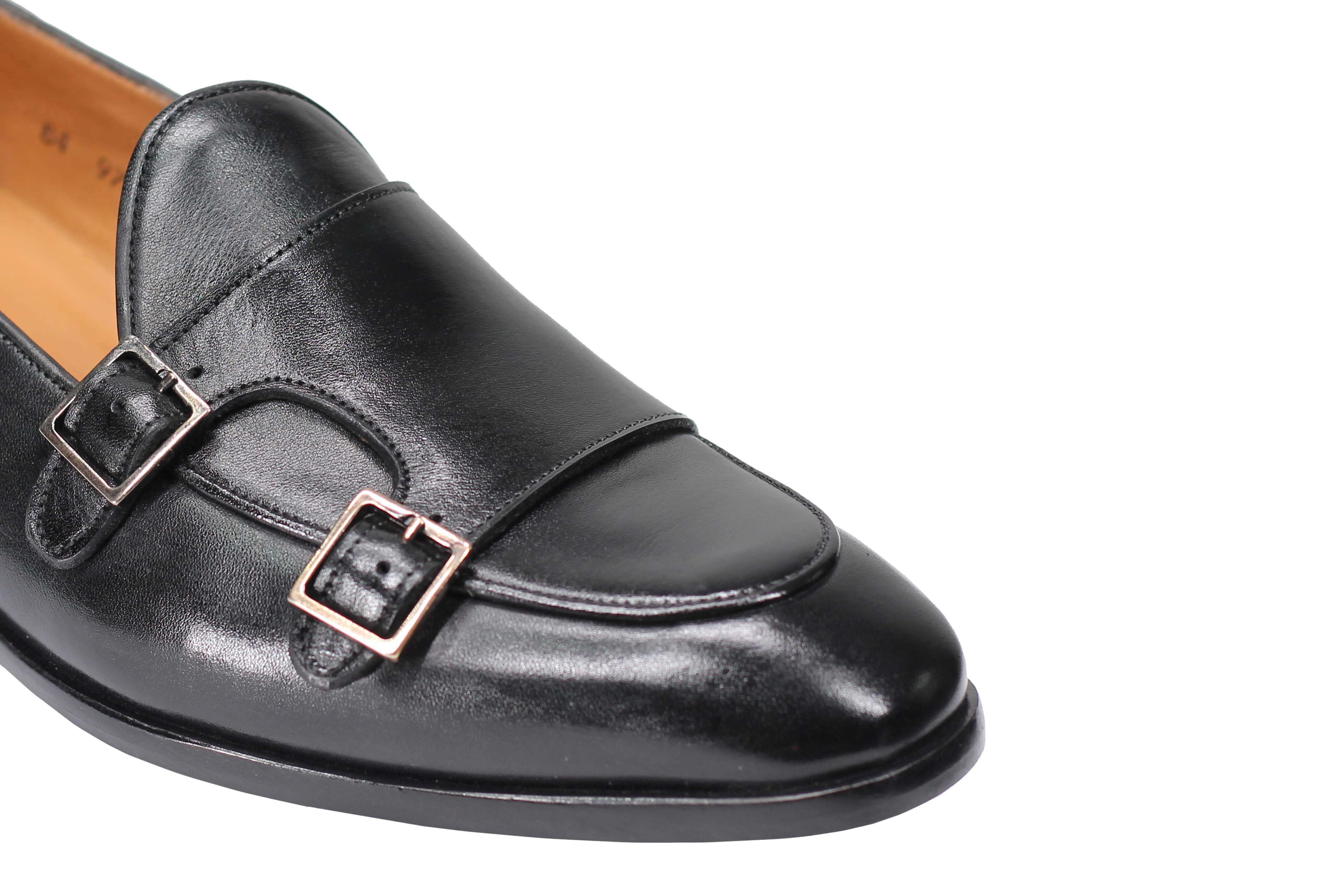 Black Calf Leather Double Monk Shoes