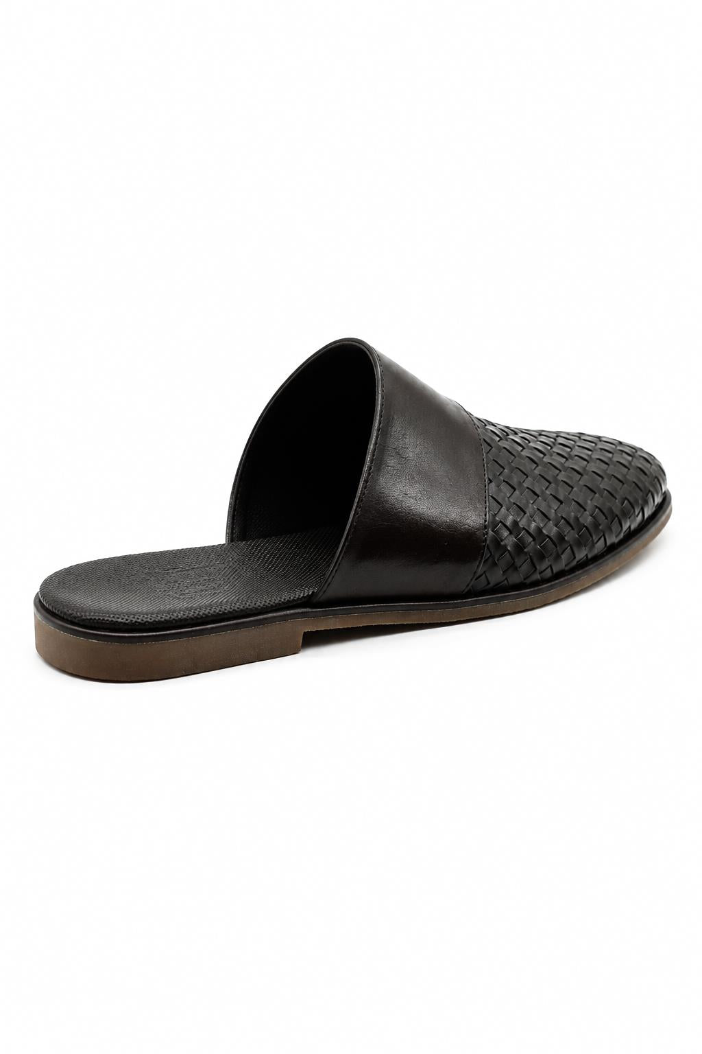 FINO Men’s Coffee Brown Woven Leather Mule Slippers Sartorial Shoes