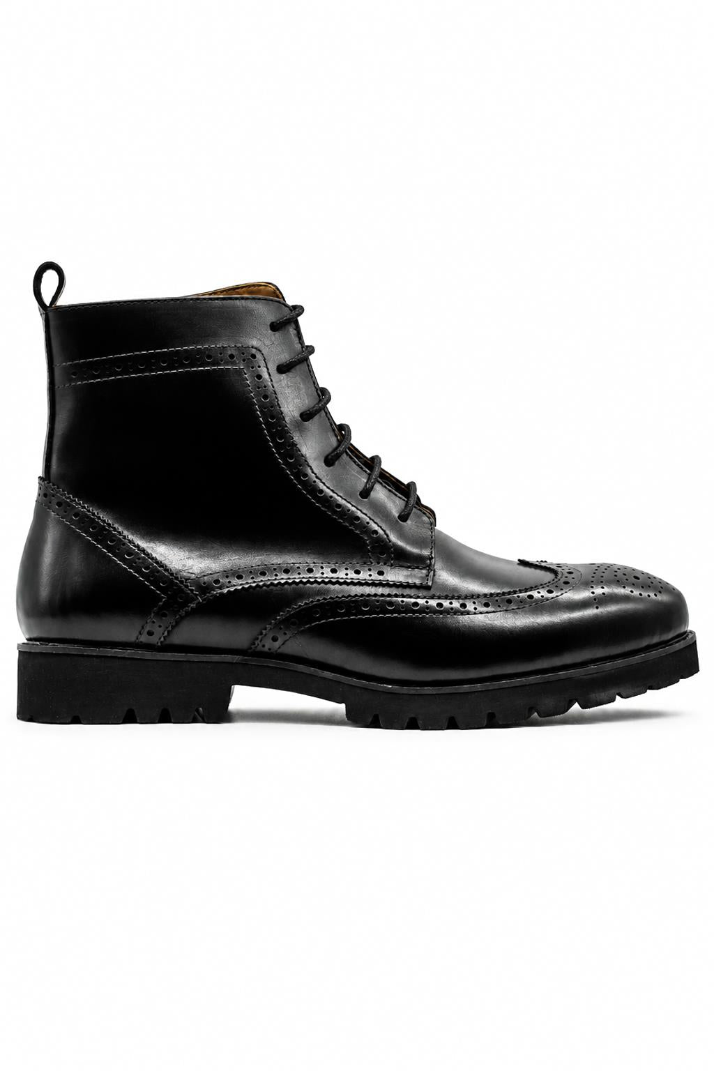 RAM Men's Black Real Leather Wingtip Brogue Ankle Boots Sartorial Shoes