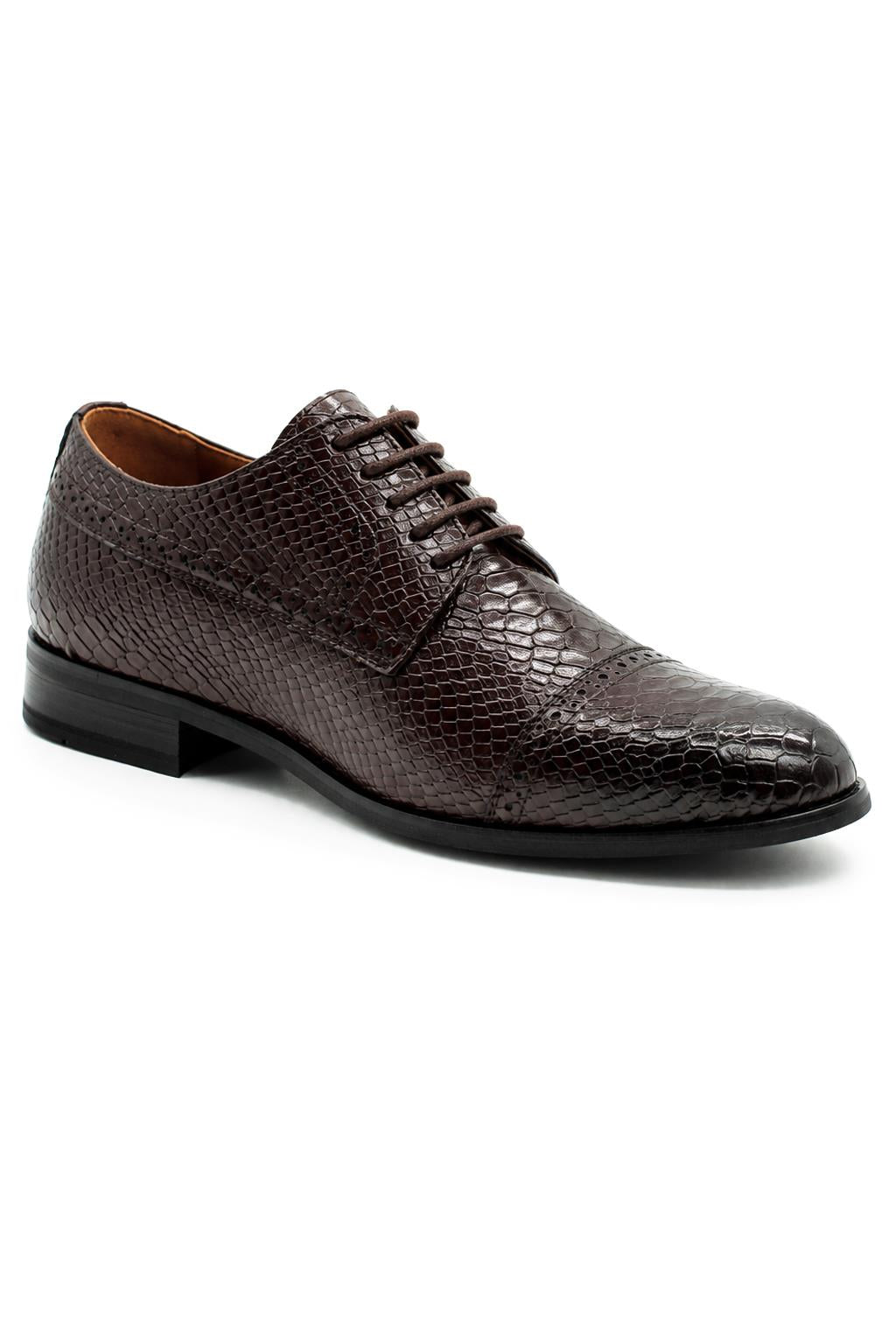 Men's Brown Printed Faux Leather Derby Dress Shoes Sartorial Shoes