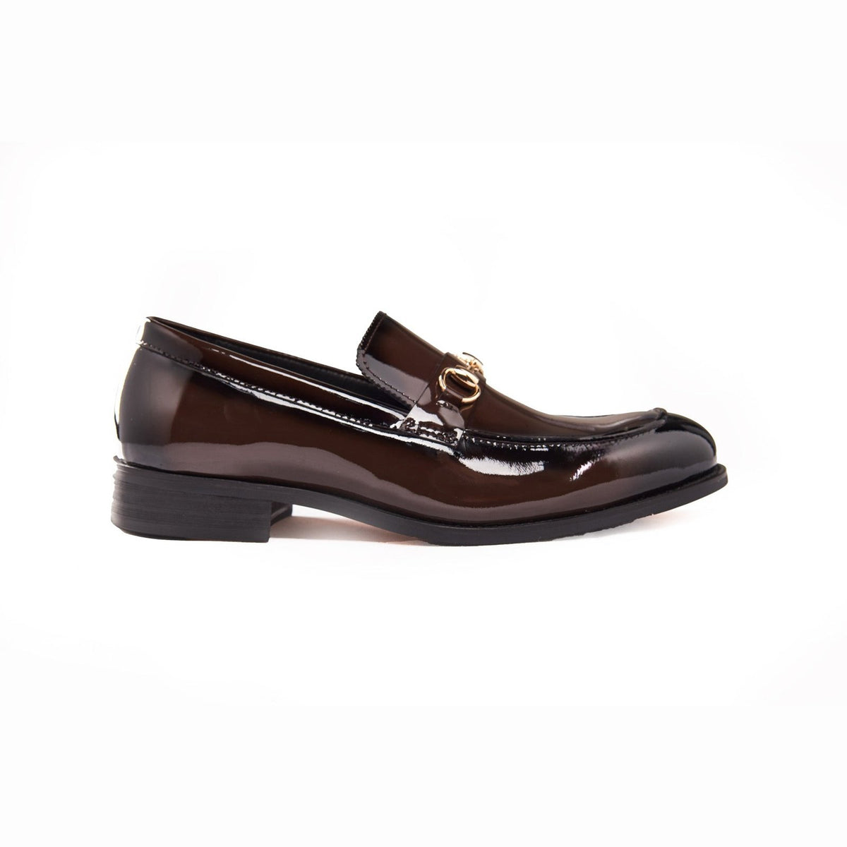 BROWN PATENT LEATHER GOLD BUCKLE LOAFERS – Sartorial Shoes