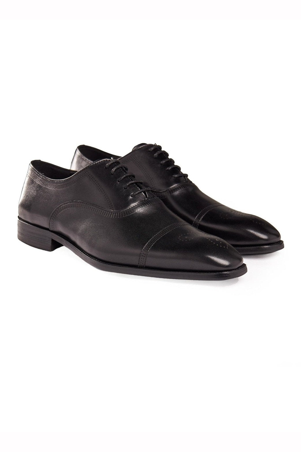 BLACK LEATHER OXFORD BROGUE SHOES
