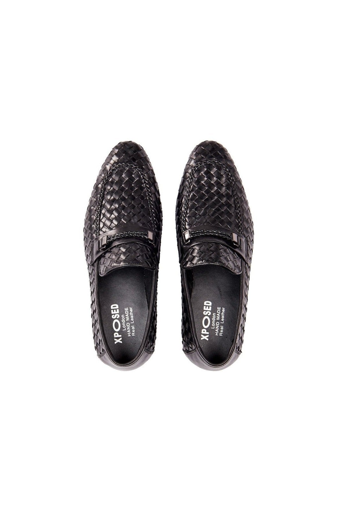 BLACK WOVEN LEATHER LOAFERS