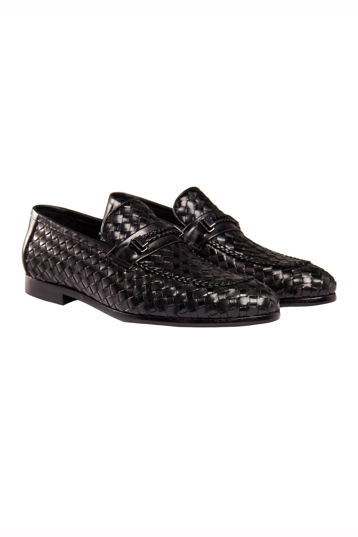 BLACK WOVEN LEATHER LOAFERS
