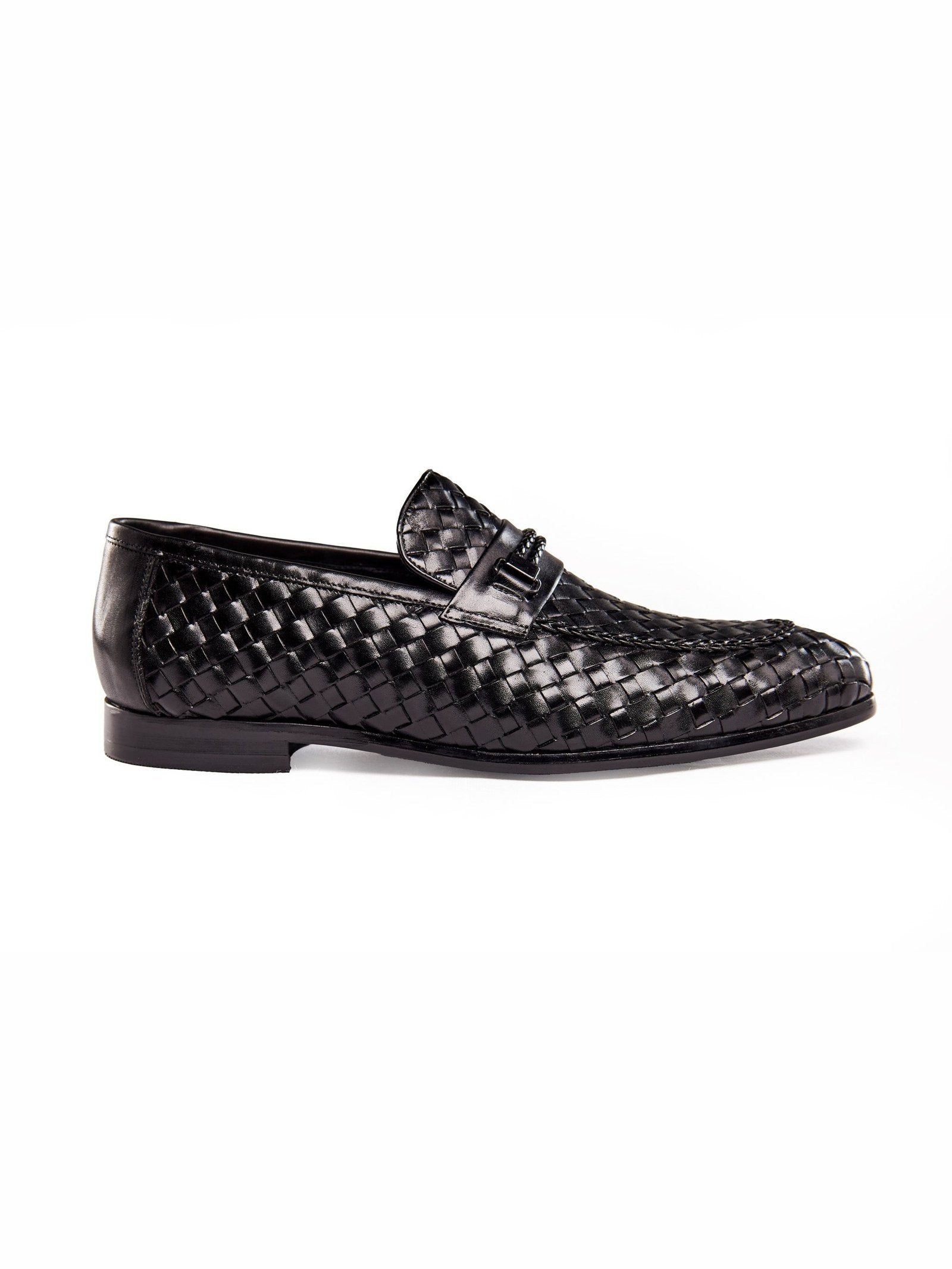 BLACK WOVEN LEATHER LOAFERS