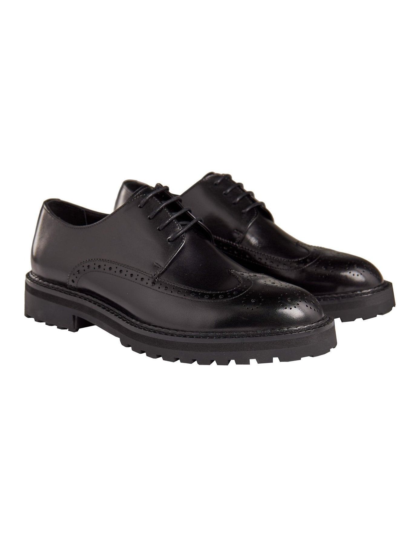 BLACK SEMI BROGUE DERBY SHOES