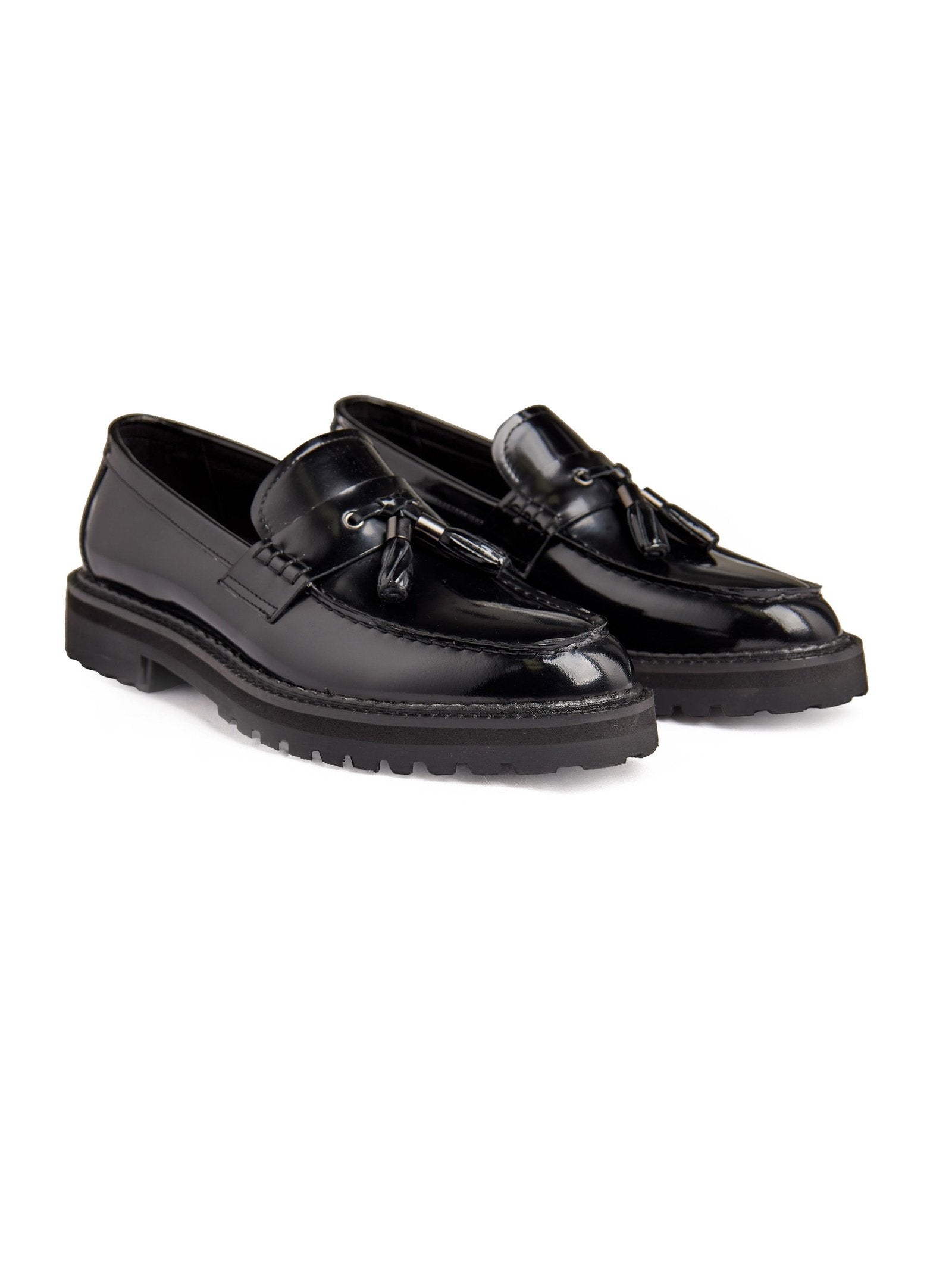 BLACK PATENT LEATHER TASSEL LOAFERS