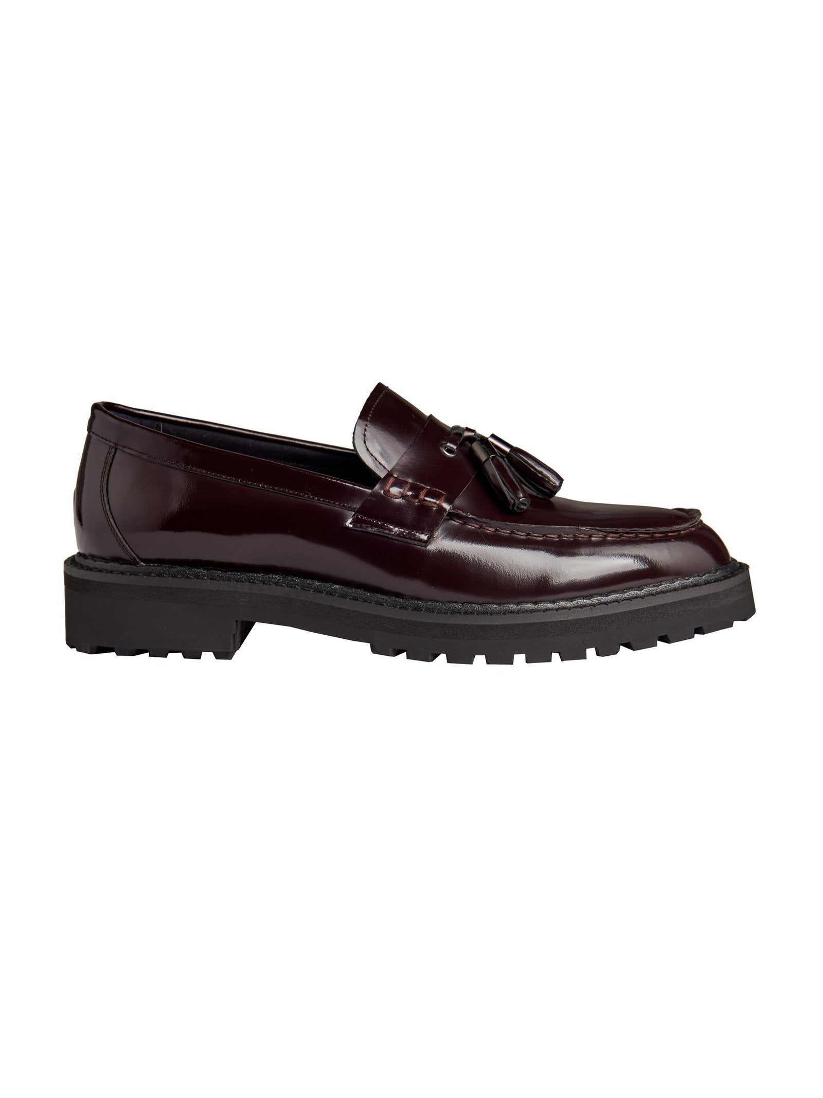 BROWN PATENT LEATHER TASSEL LOAFERS