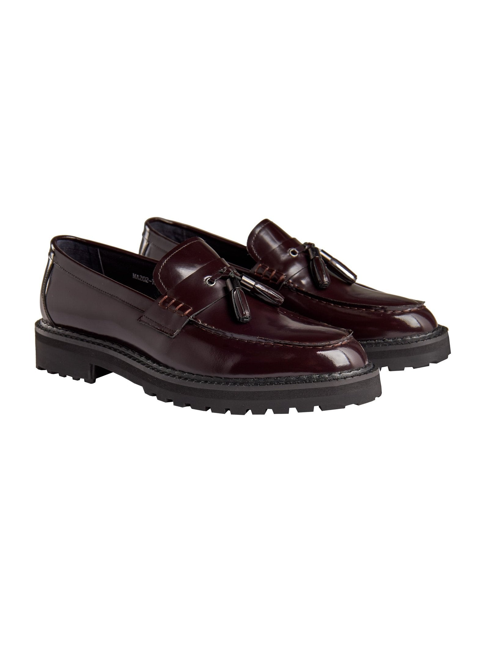 BROWN PATENT LEATHER TASSEL LOAFERS