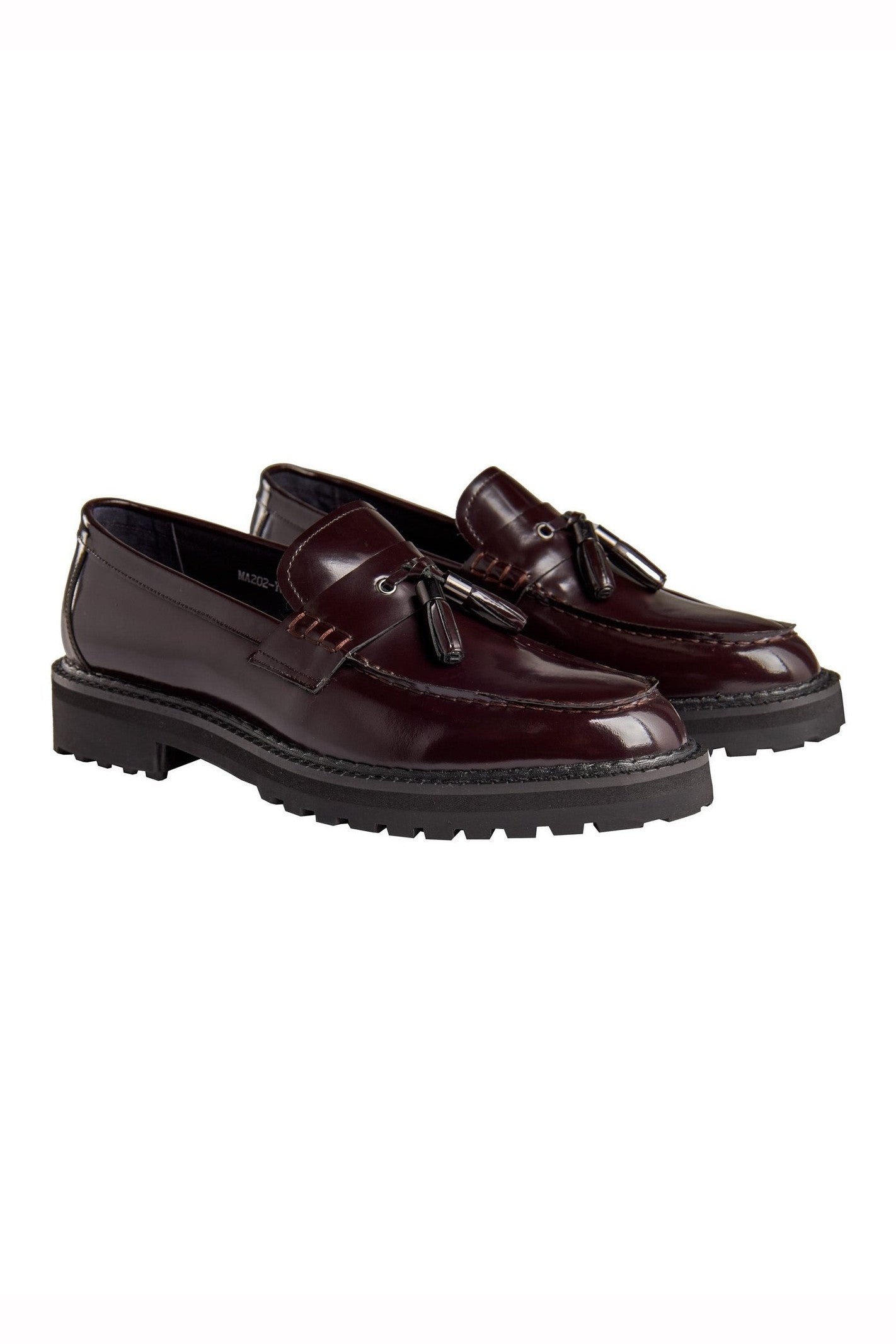 BROWN PATENT LEATHER TASSEL LOAFERS