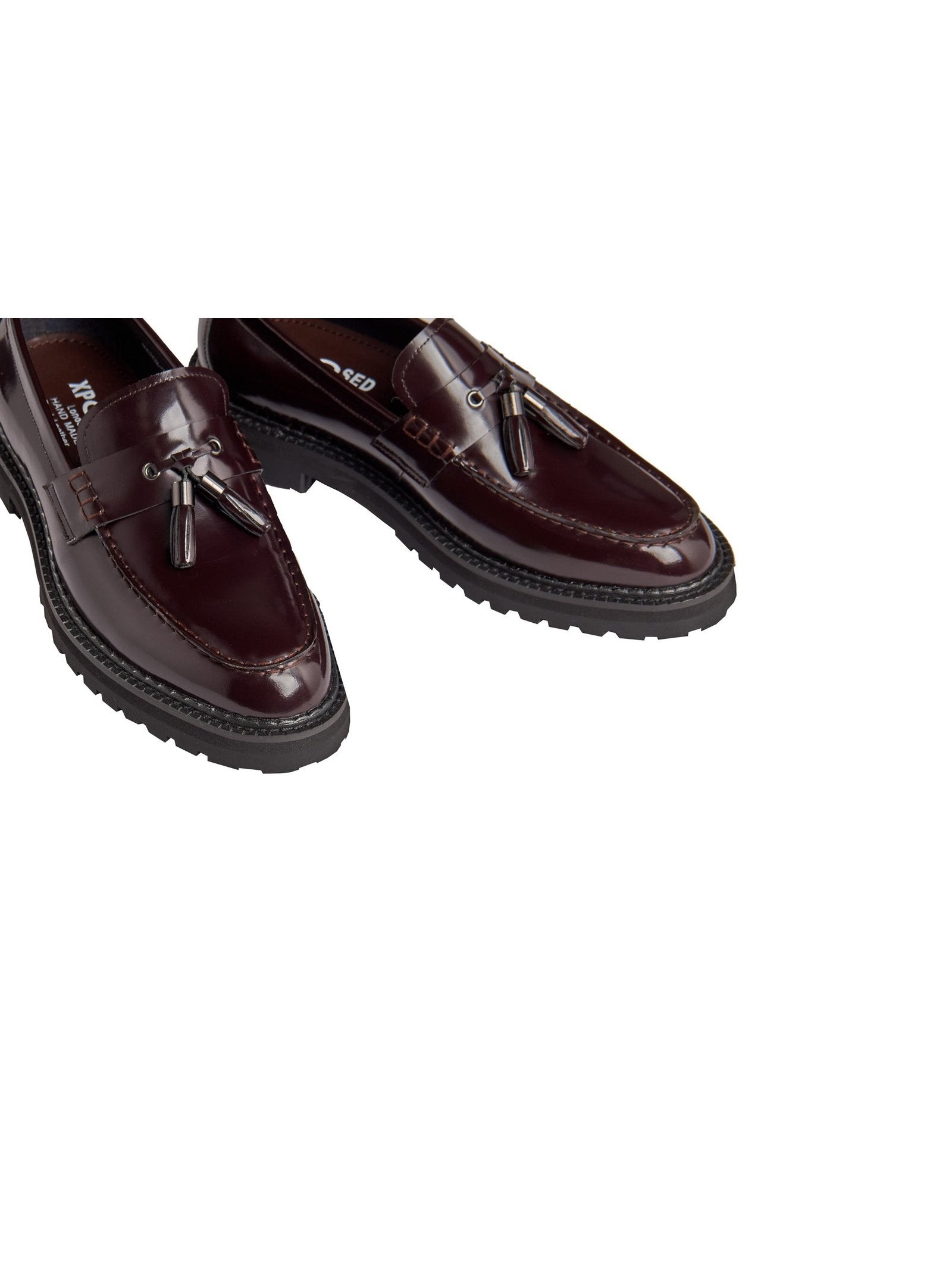 BROWN PATENT LEATHER TASSEL LOAFERS