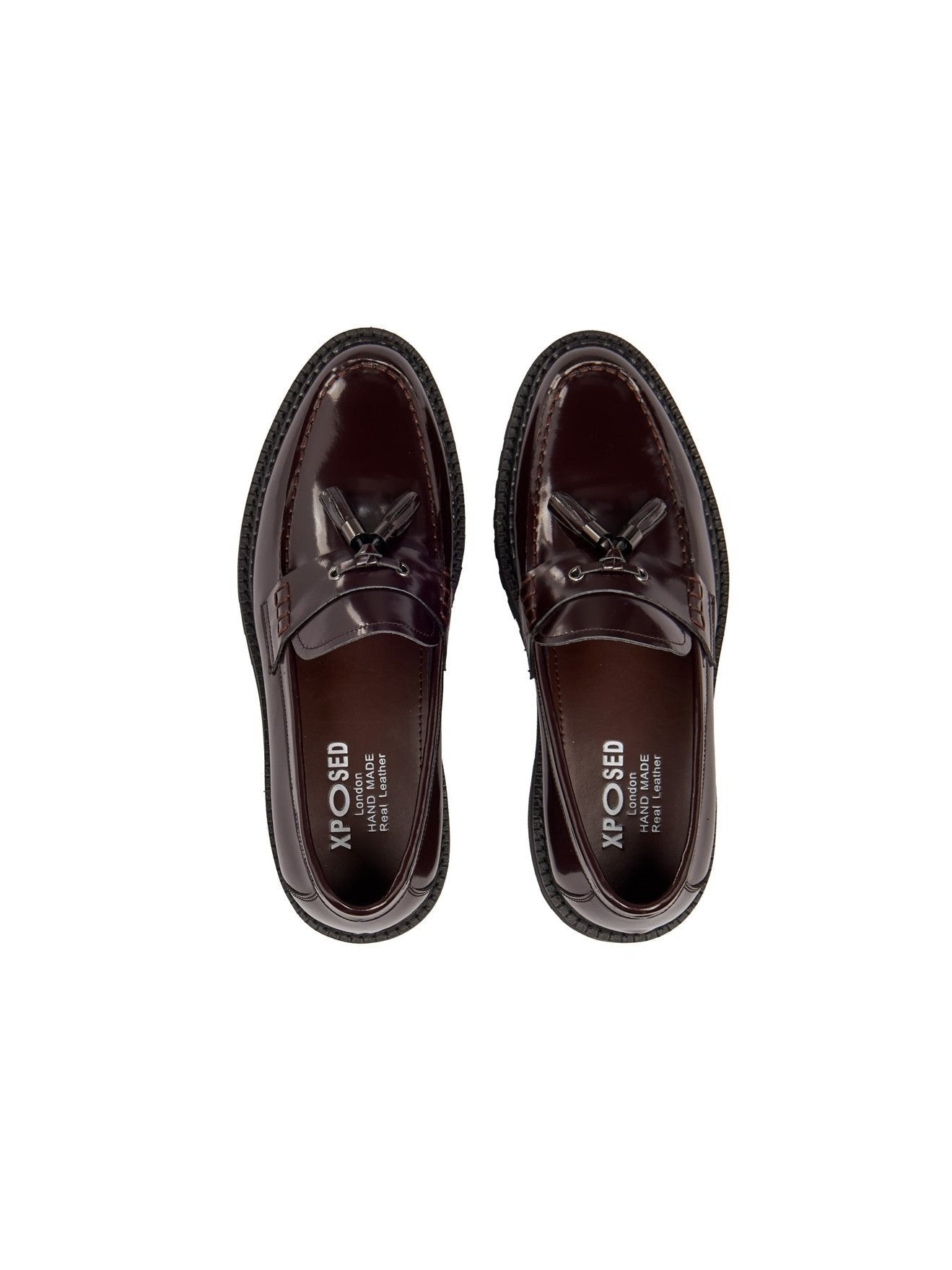 BROWN PATENT LEATHER TASSEL LOAFERS