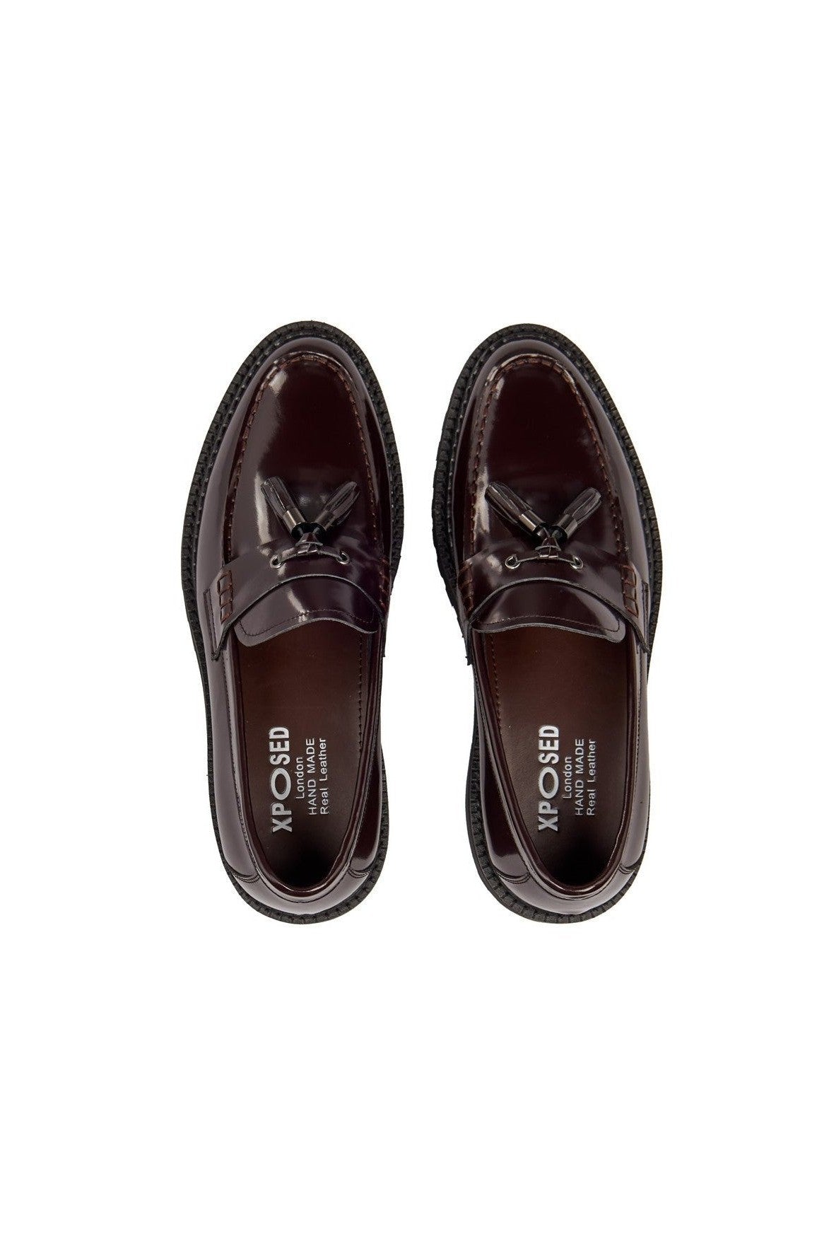 BROWN PATENT LEATHER TASSEL LOAFERS
