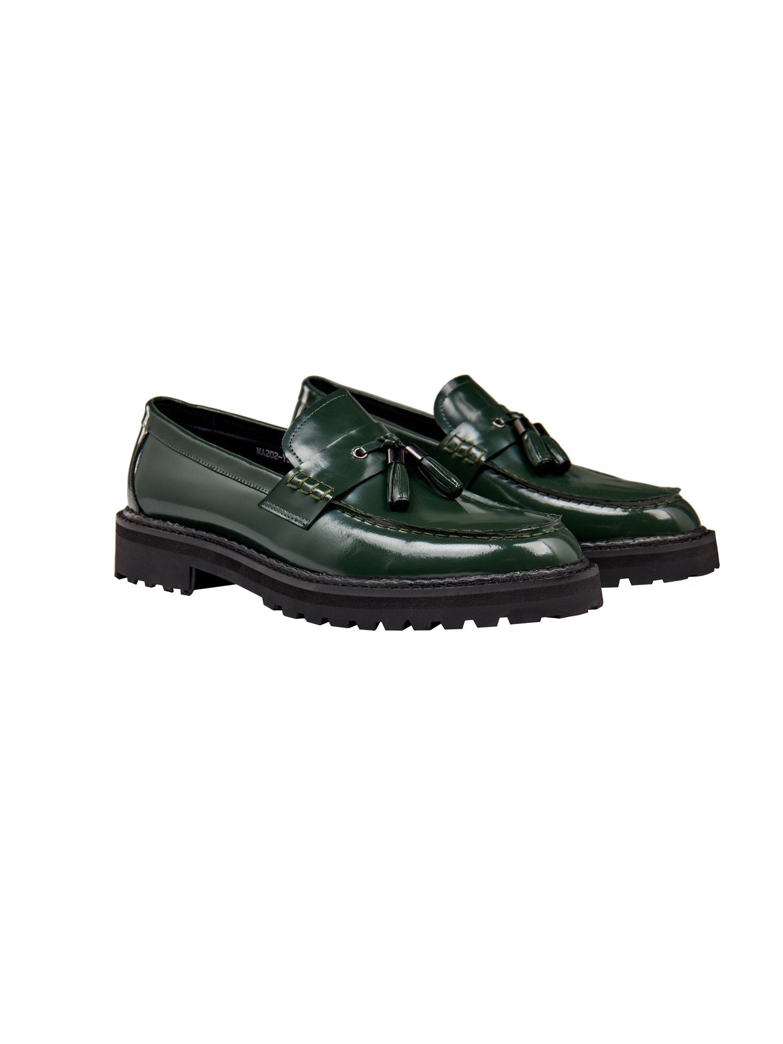 GREEN PATENT LEATHER TASSEL LOAFERS