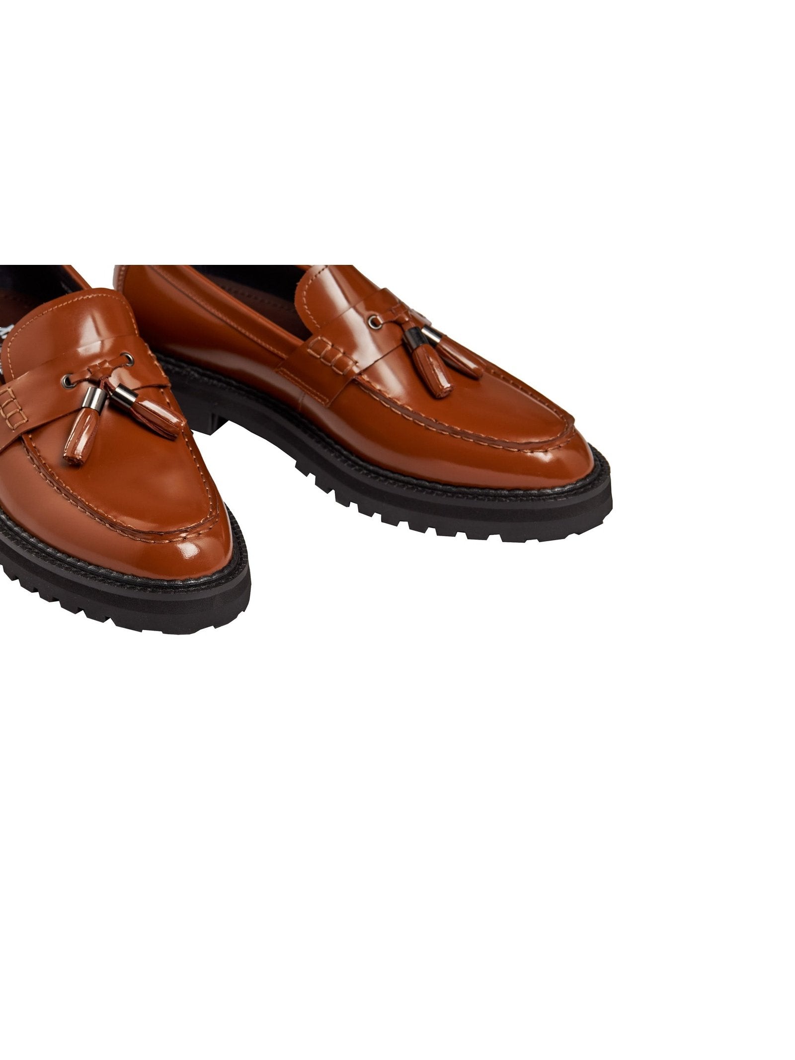 TAN PATENT LEATHER TASSEL LOAFERS