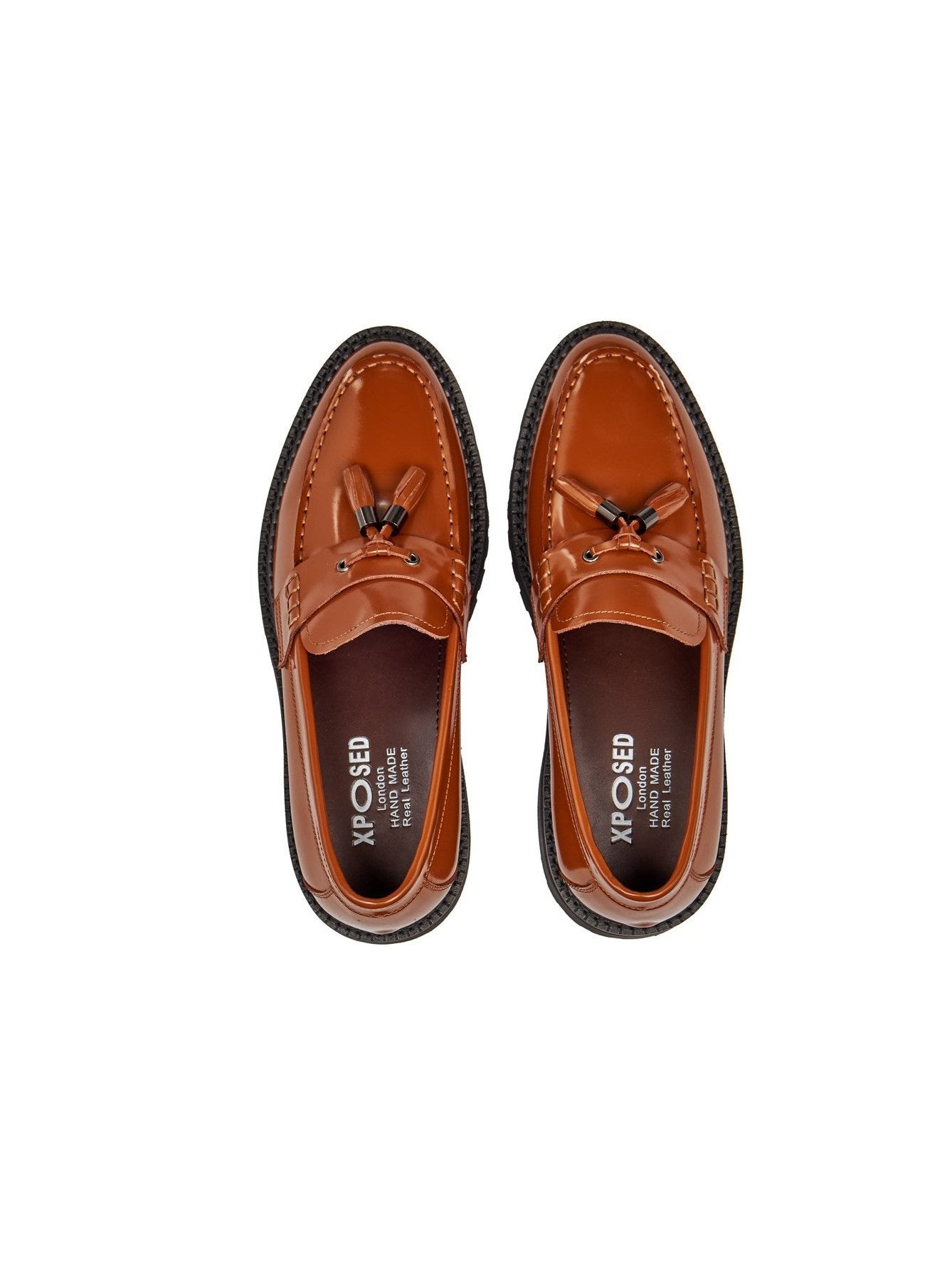 TAN PATENT LEATHER TASSEL LOAFERS