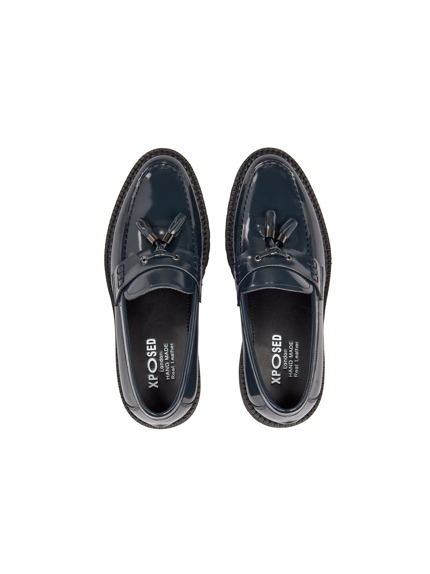BLUE PATENT LEATHER TASSEL LOAFERS
