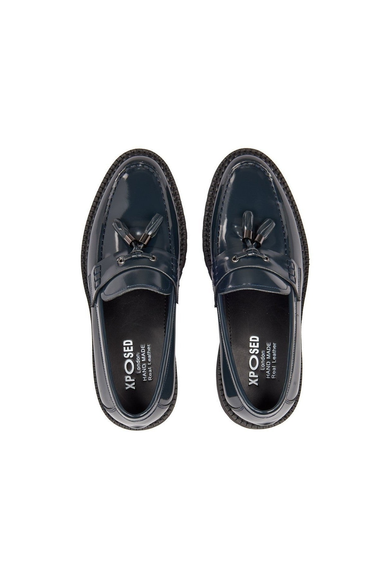 BLUE PATENT LEATHER TASSEL LOAFERS