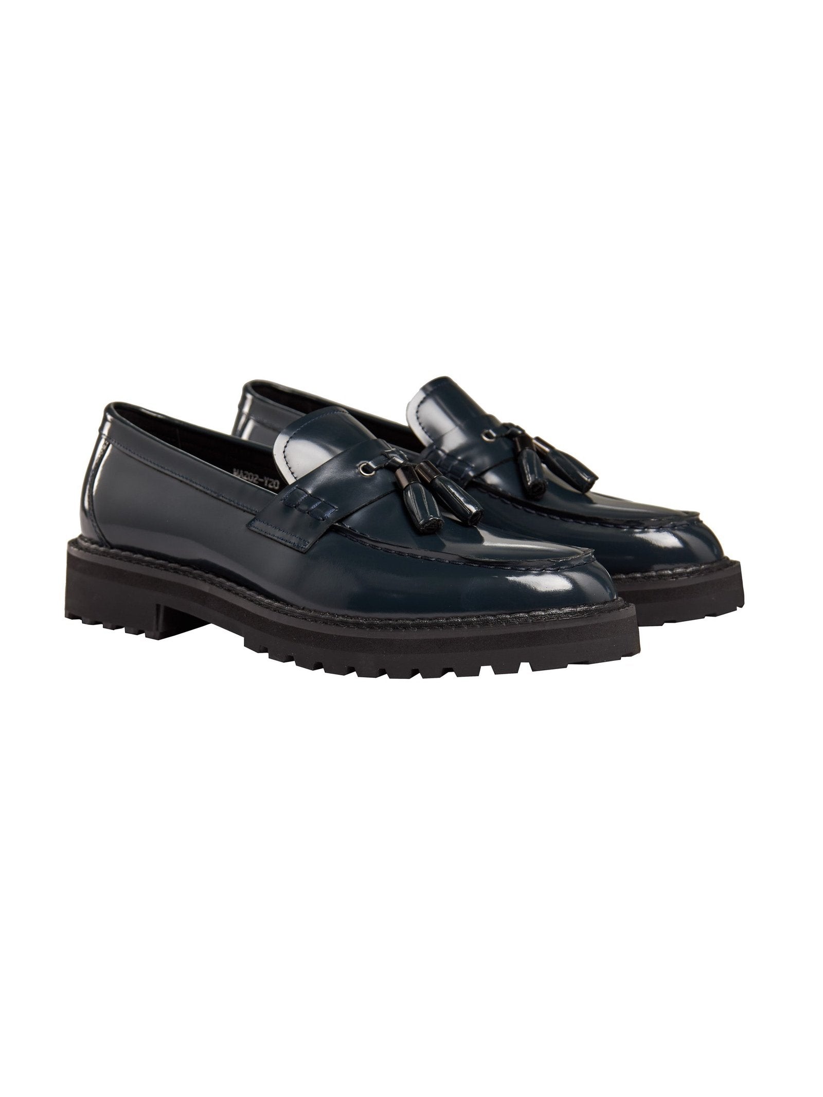 BLUE PATENT LEATHER TASSEL LOAFERS