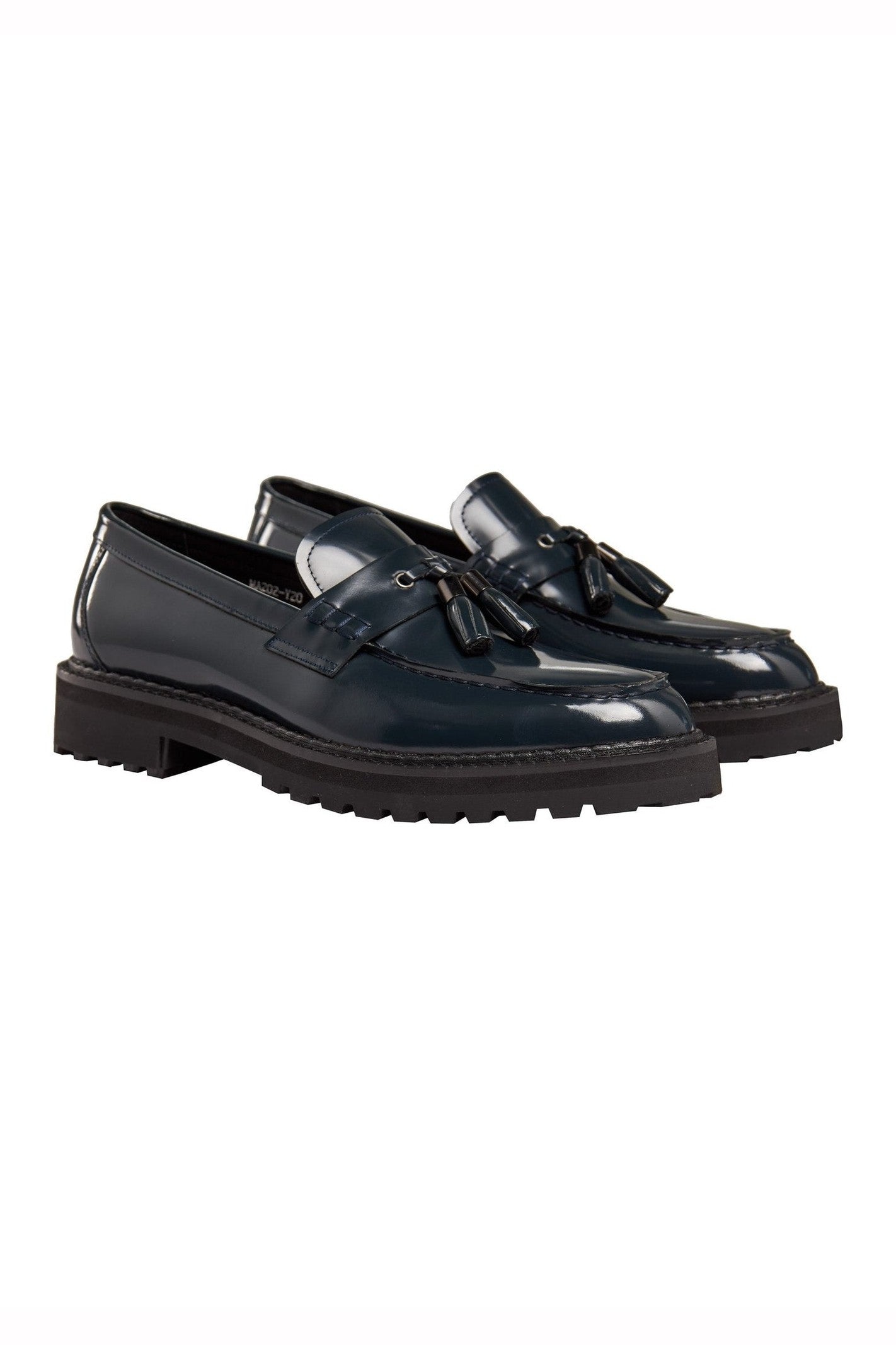 BLUE PATENT LEATHER TASSEL LOAFERS