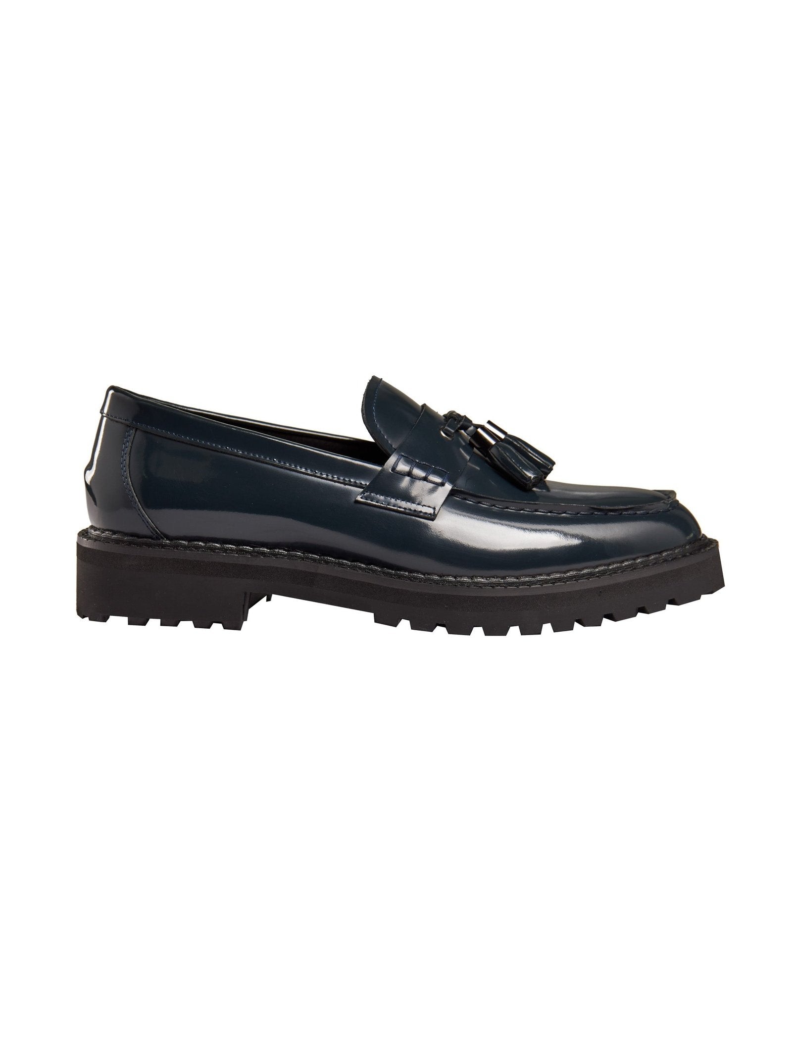 BLUE PATENT LEATHER TASSEL LOAFERS