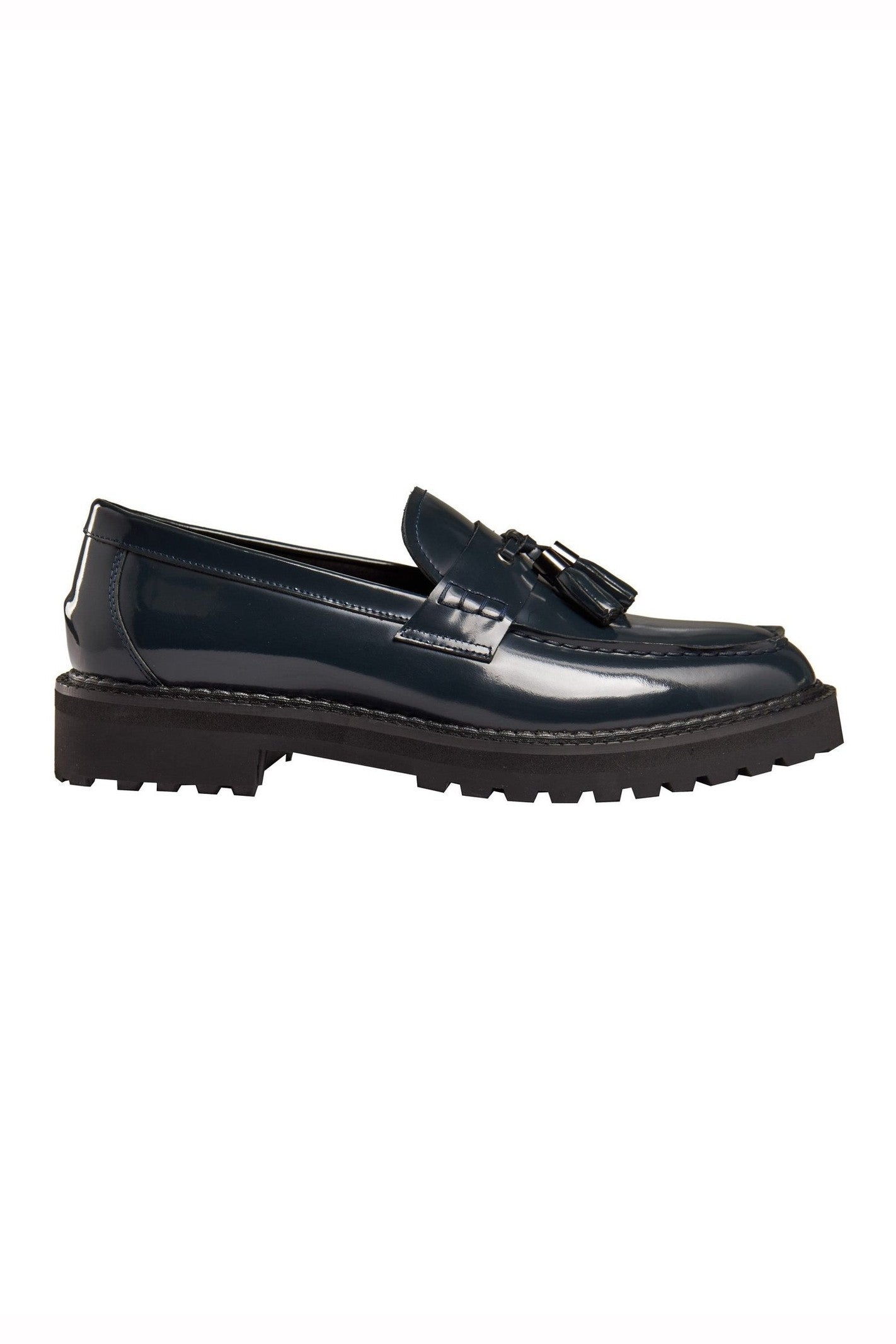 BLUE PATENT LEATHER TASSEL LOAFERS