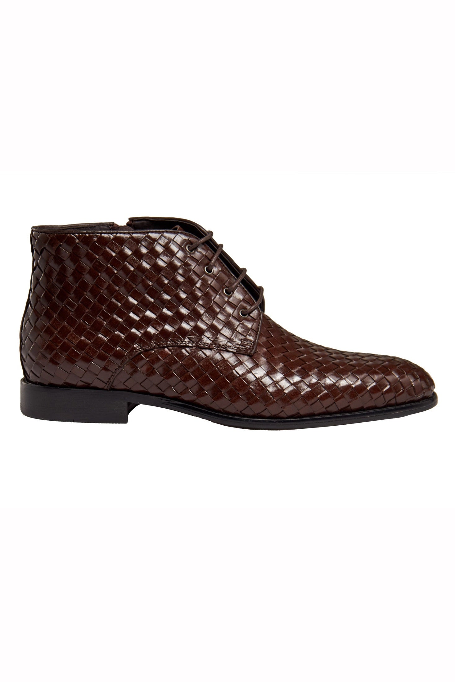 BROWN WOVEN LEATHER CHUKKA BOOTS XPOSED London
