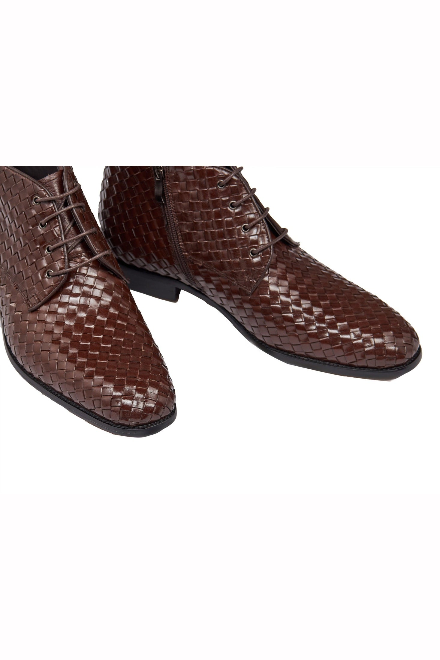 BROWN WOVEN LEATHER CHUKKA BOOTS XPOSED London