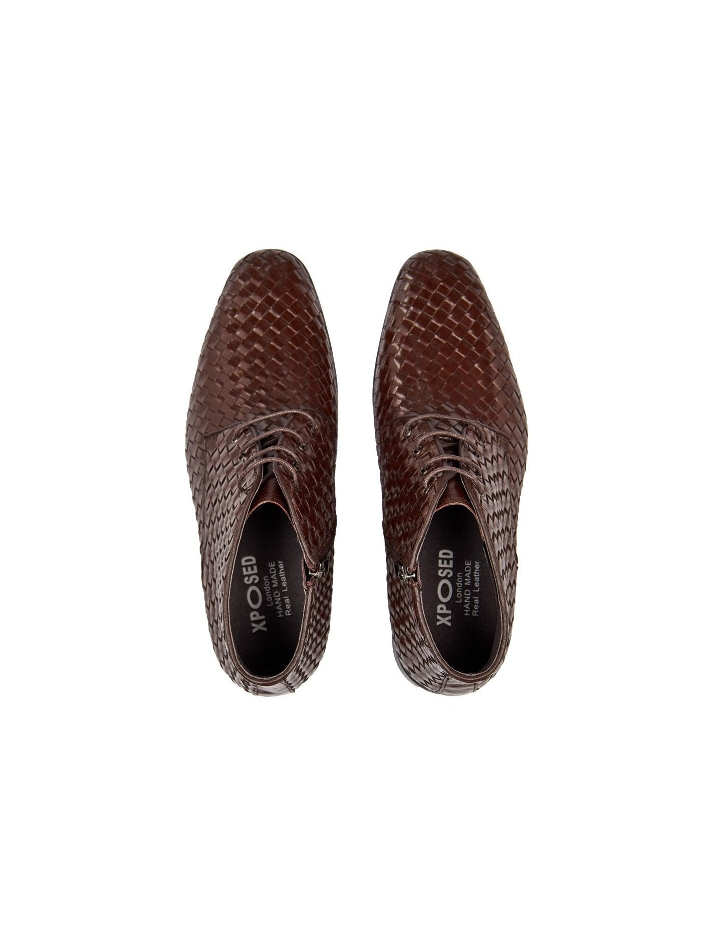 BROWN WOVEN LEATHER CHUKKA BOOTS
