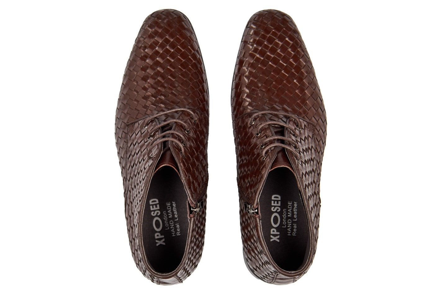 BROWN WOVEN LEATHER CHUKKA BOOTS XPOSED London