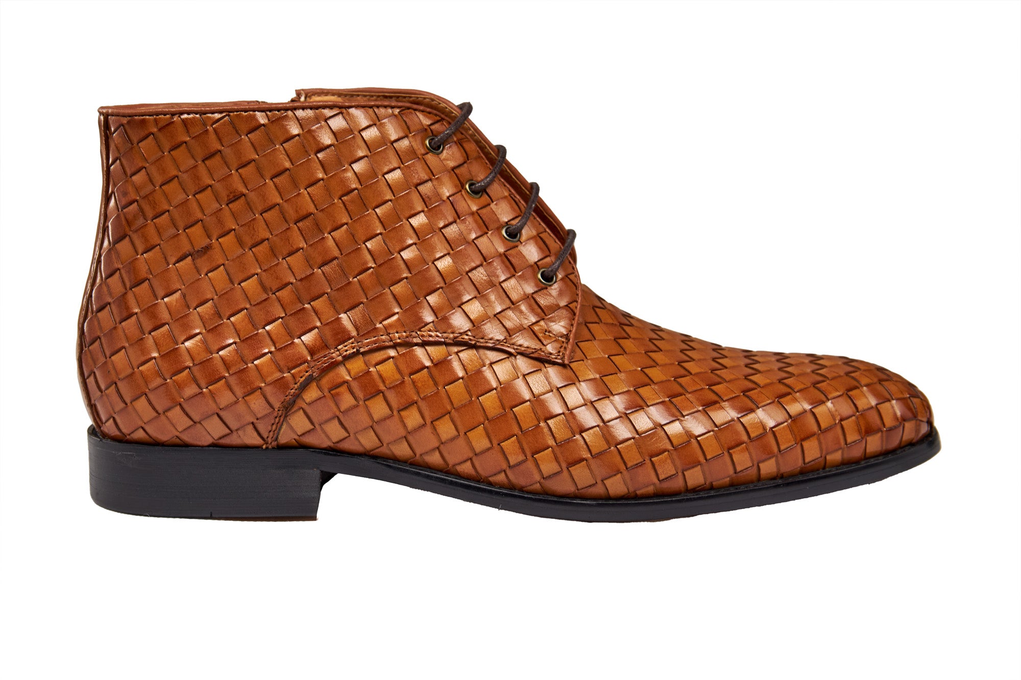 TAN WOVEN LEATHER CHUKKA BOOTS