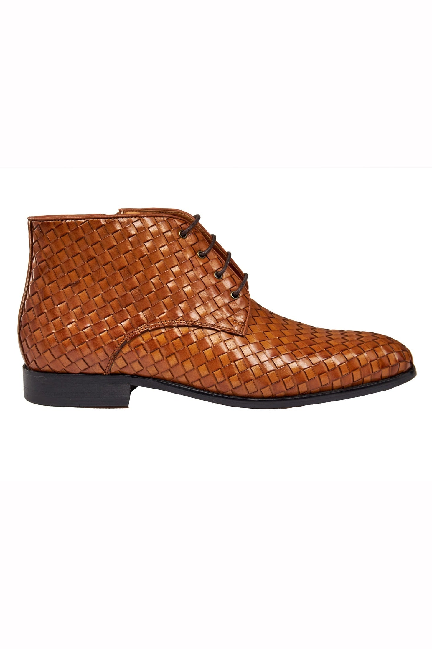 TAN WOVEN LEATHER CHUKKA BOOTS