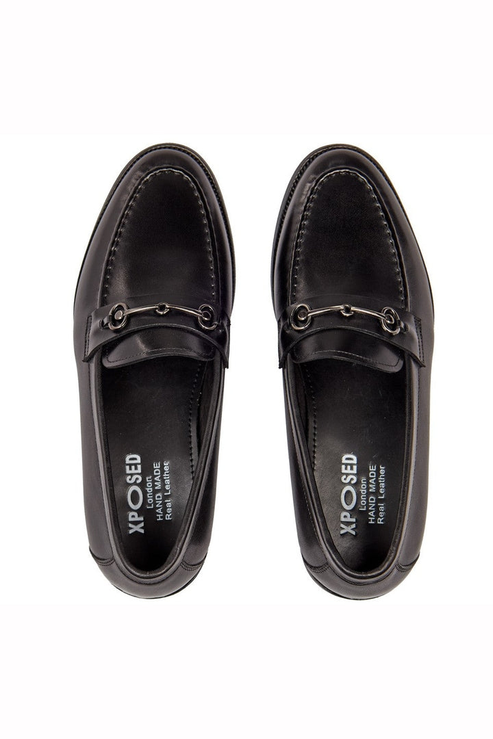 BLACK SNAFFLE BUCKLE LEATHER SHOES