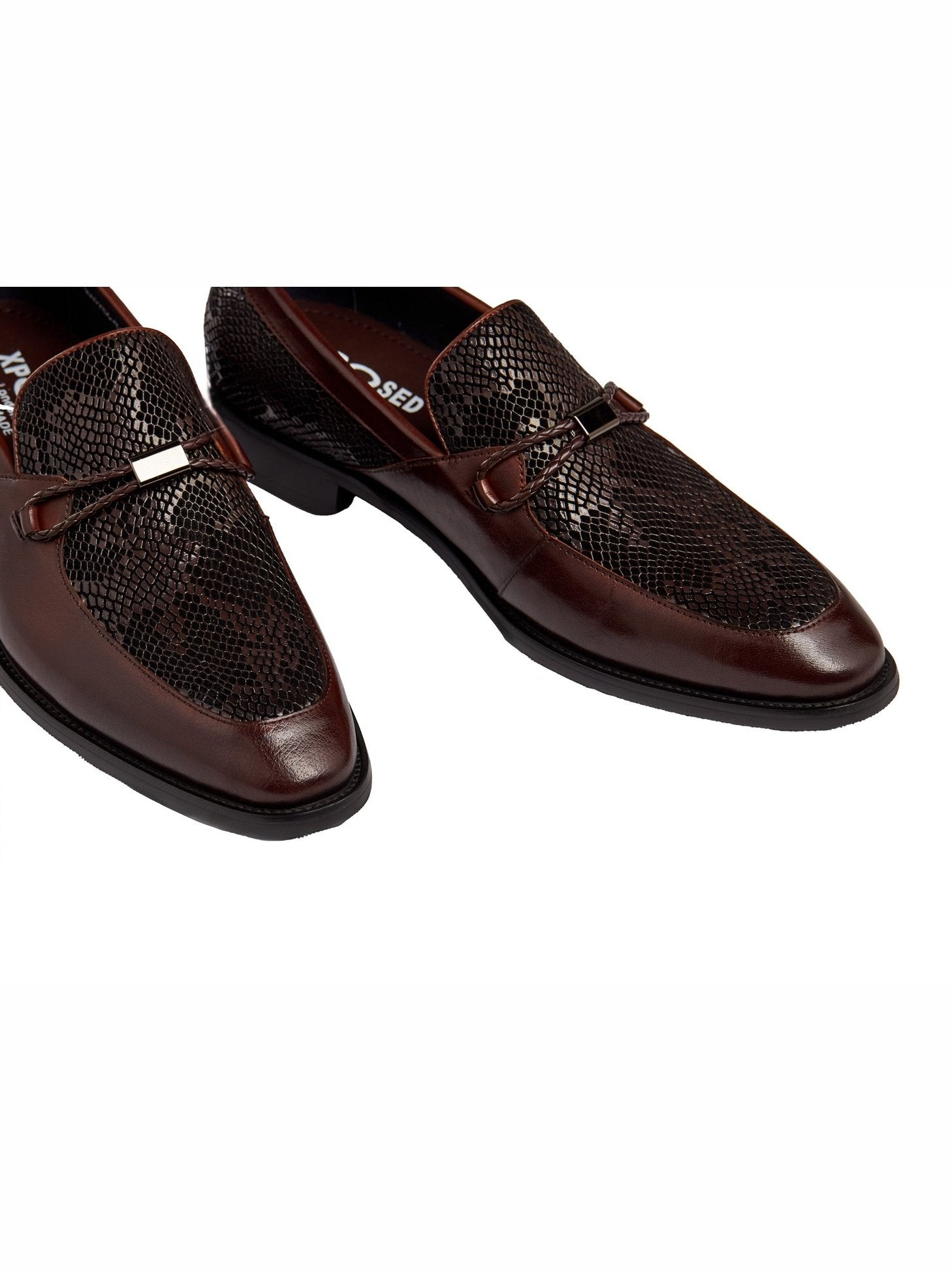 BROWN LEATHER PRINTED LOAFERS