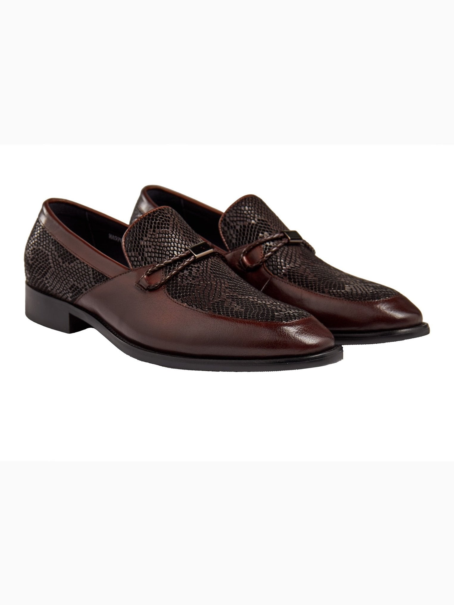 BROWN LEATHER PRINTED LOAFERS