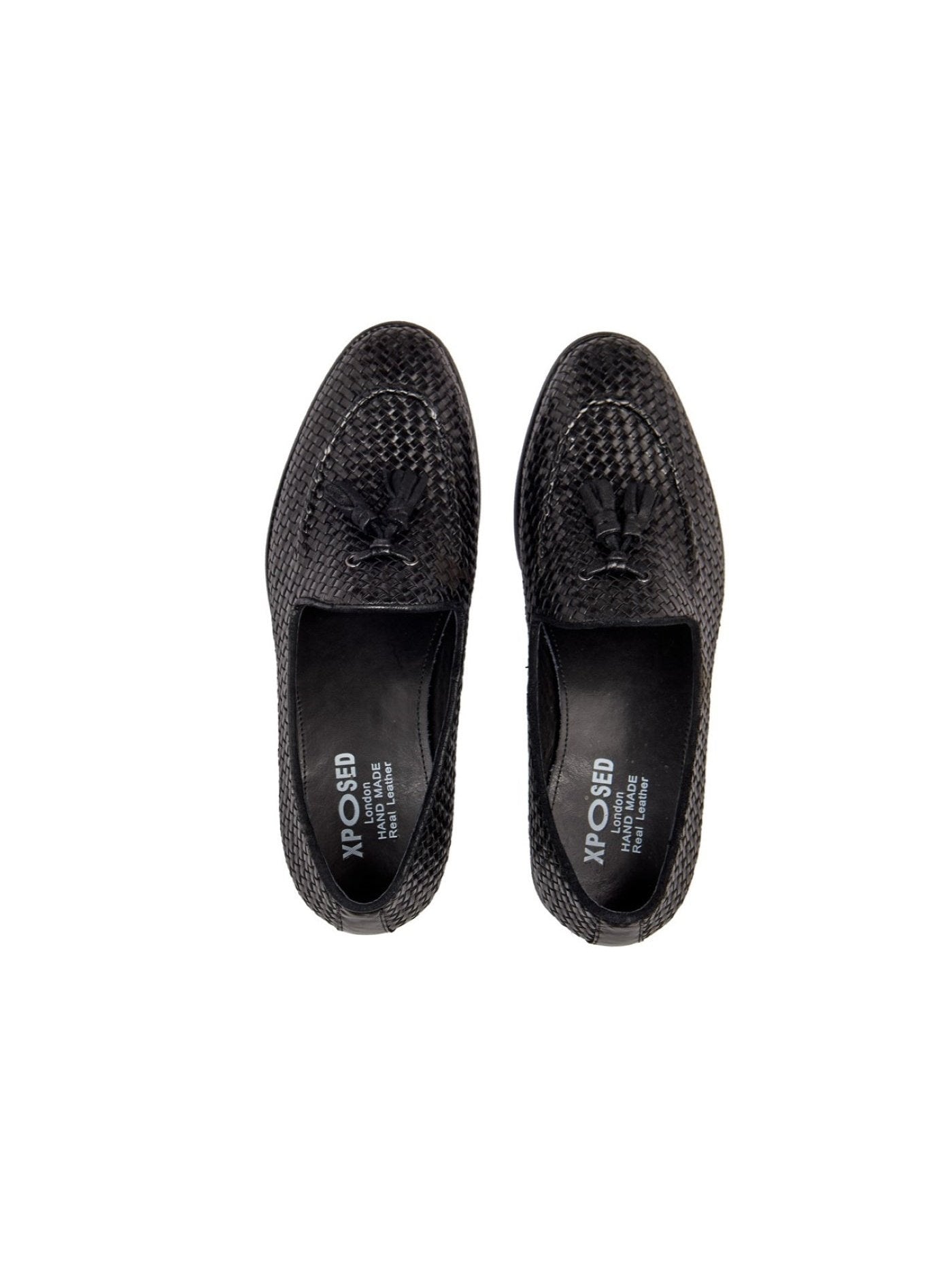 BLACK WOVEN LEATHER TASSEL LOAFER