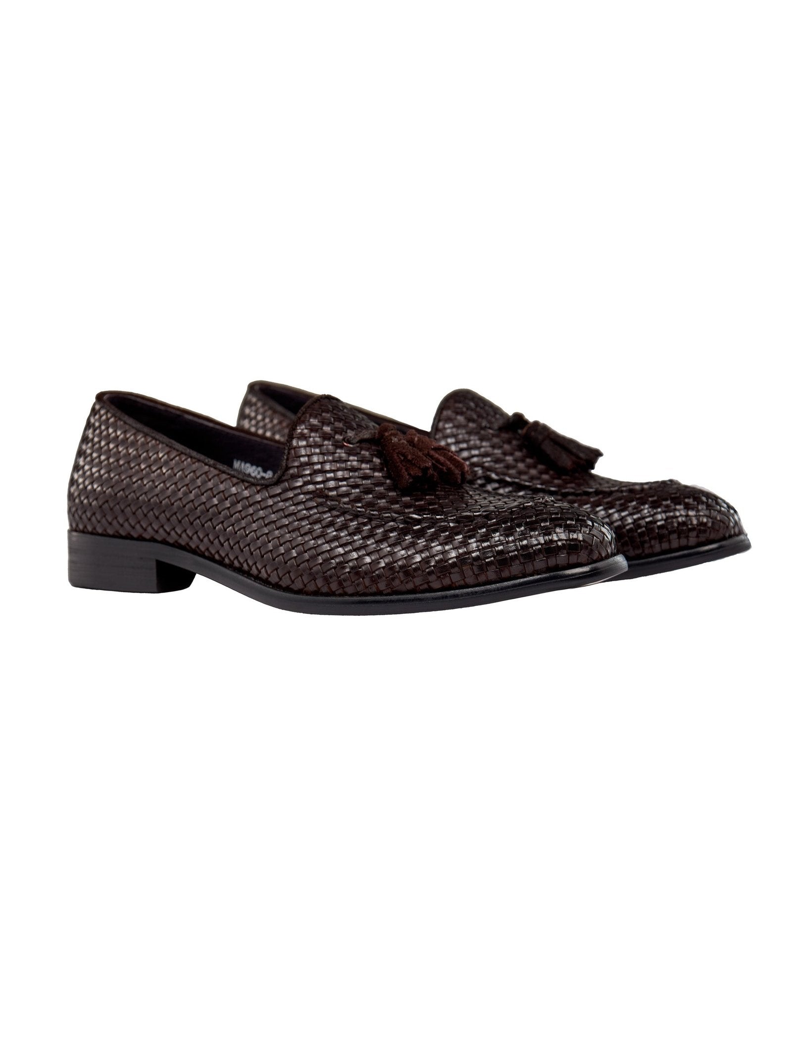 BROWN WOVEN LEATHER TASSEL LOAFER