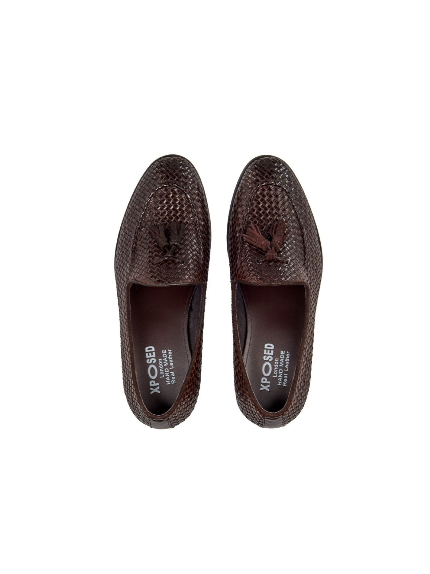 BROWN WOVEN LEATHER TASSEL LOAFER
