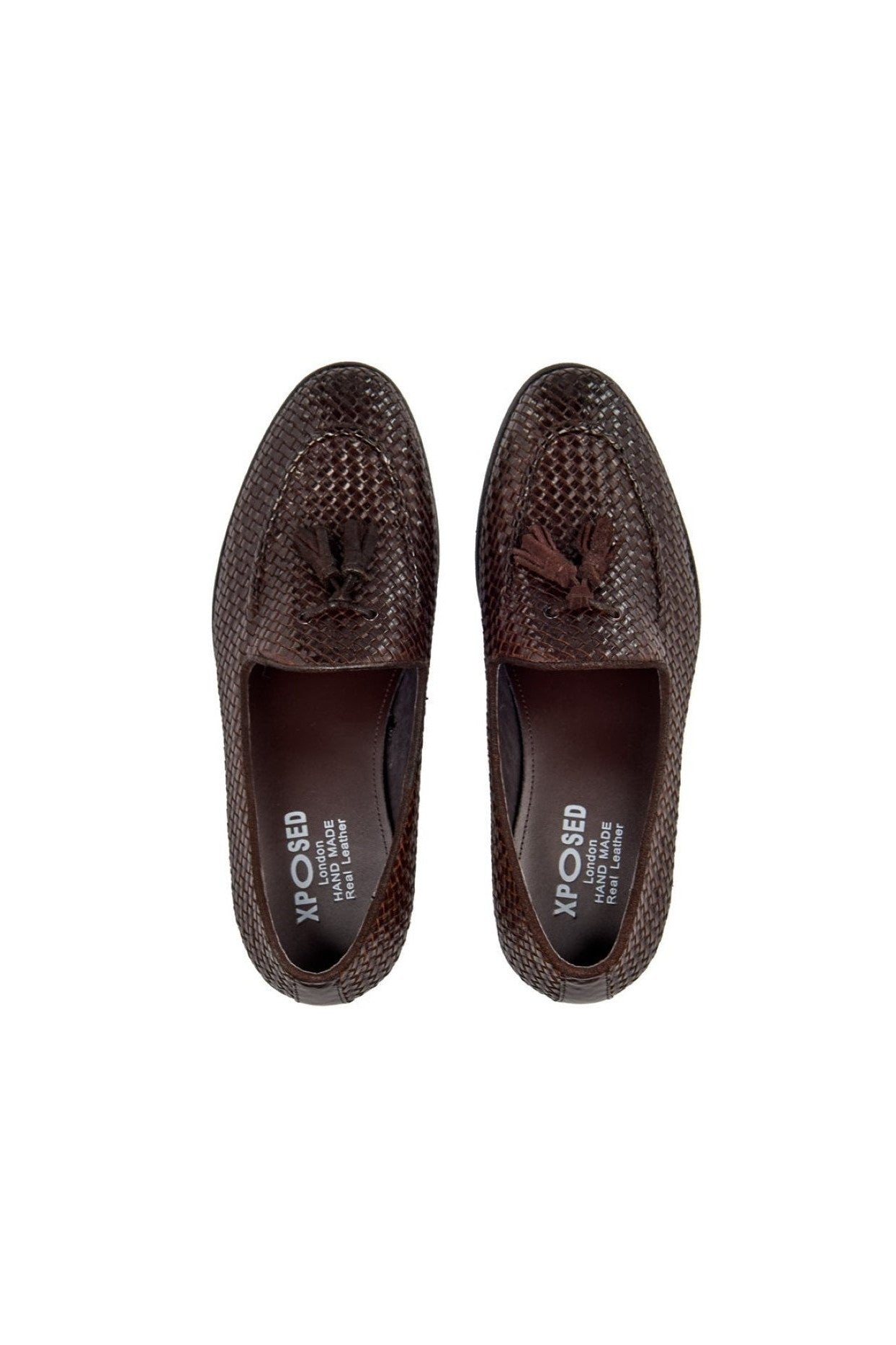 BROWN WOVEN LEATHER TASSEL LOAFER