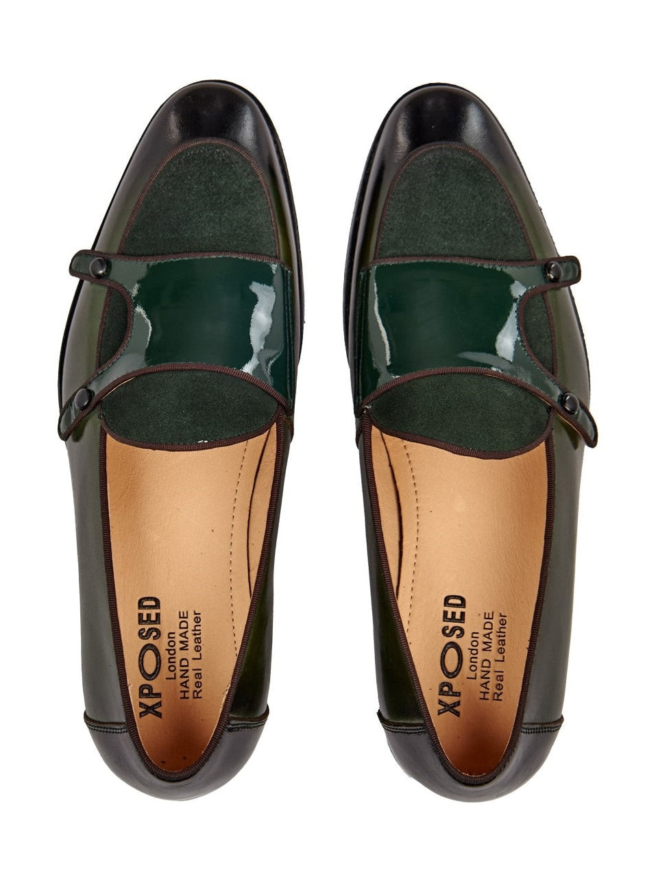 GREEN PATENT LEATHER & SUEDE MONK SHOES