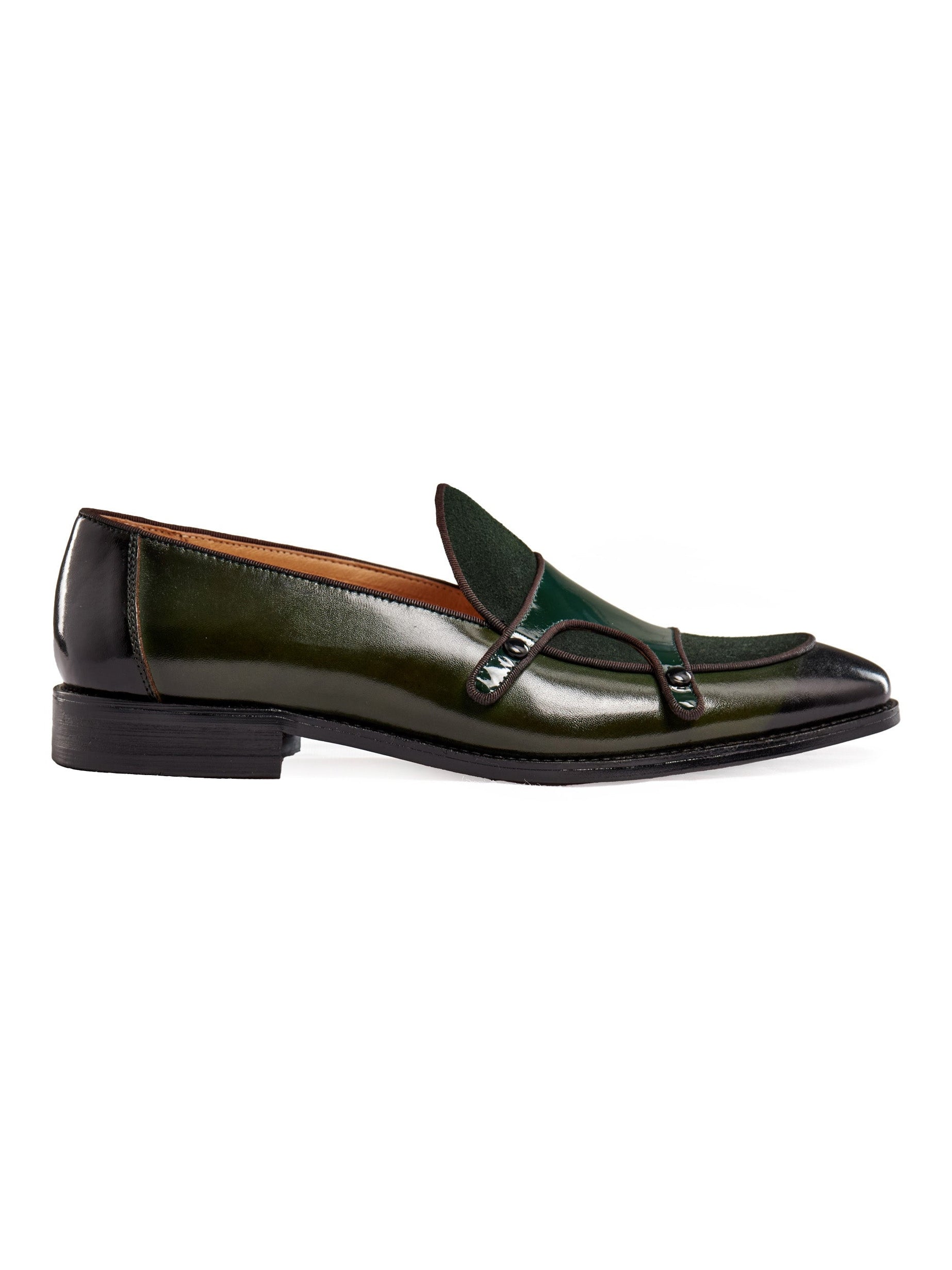 GREEN PATENT LEATHER & SUEDE MONK SHOES