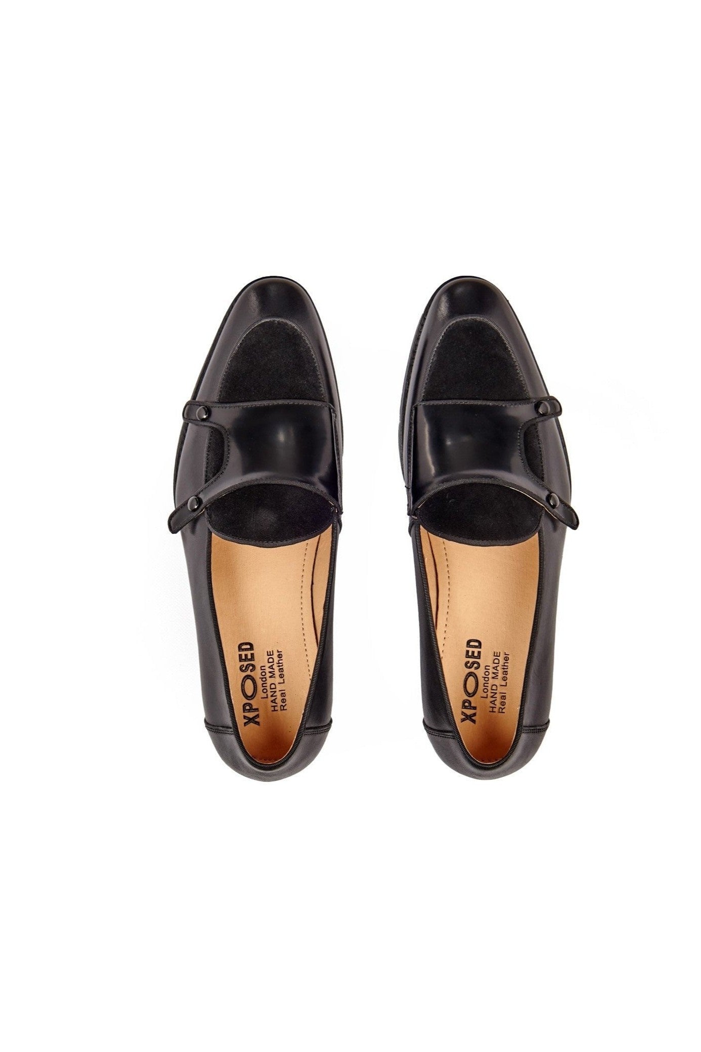 BLACK PATENT LEATHER & SUEDE MONK SHOES