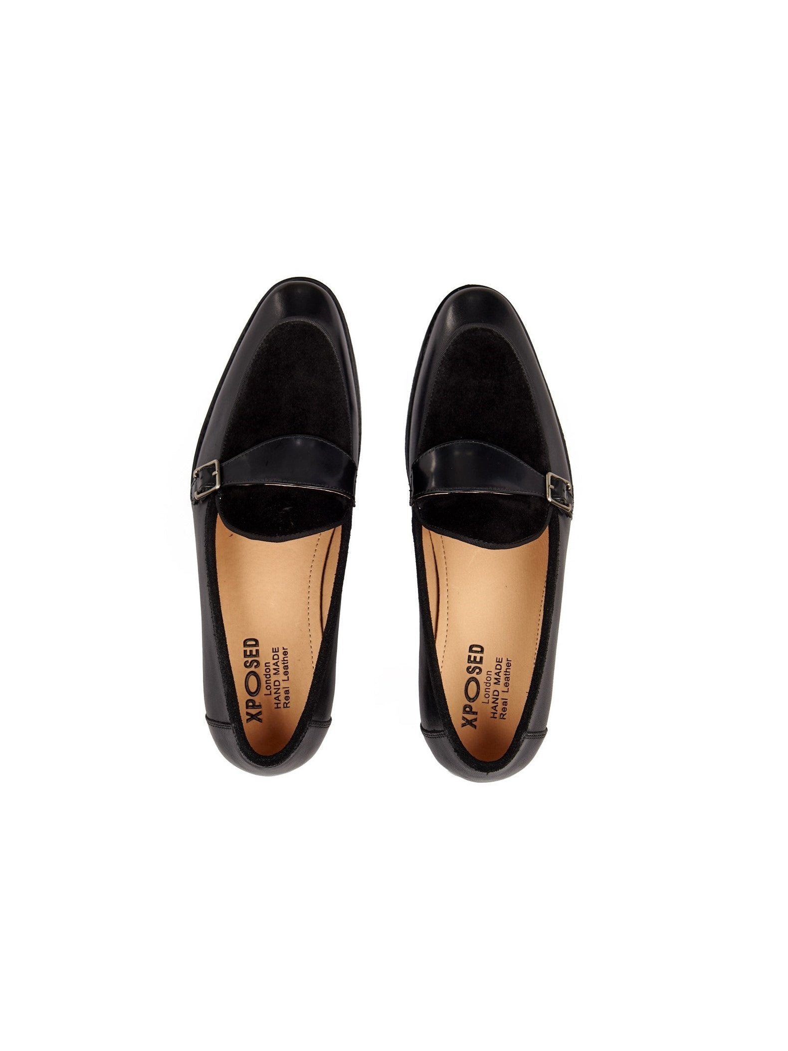 BLACK LEATHER & SUEDE MONK SHOES