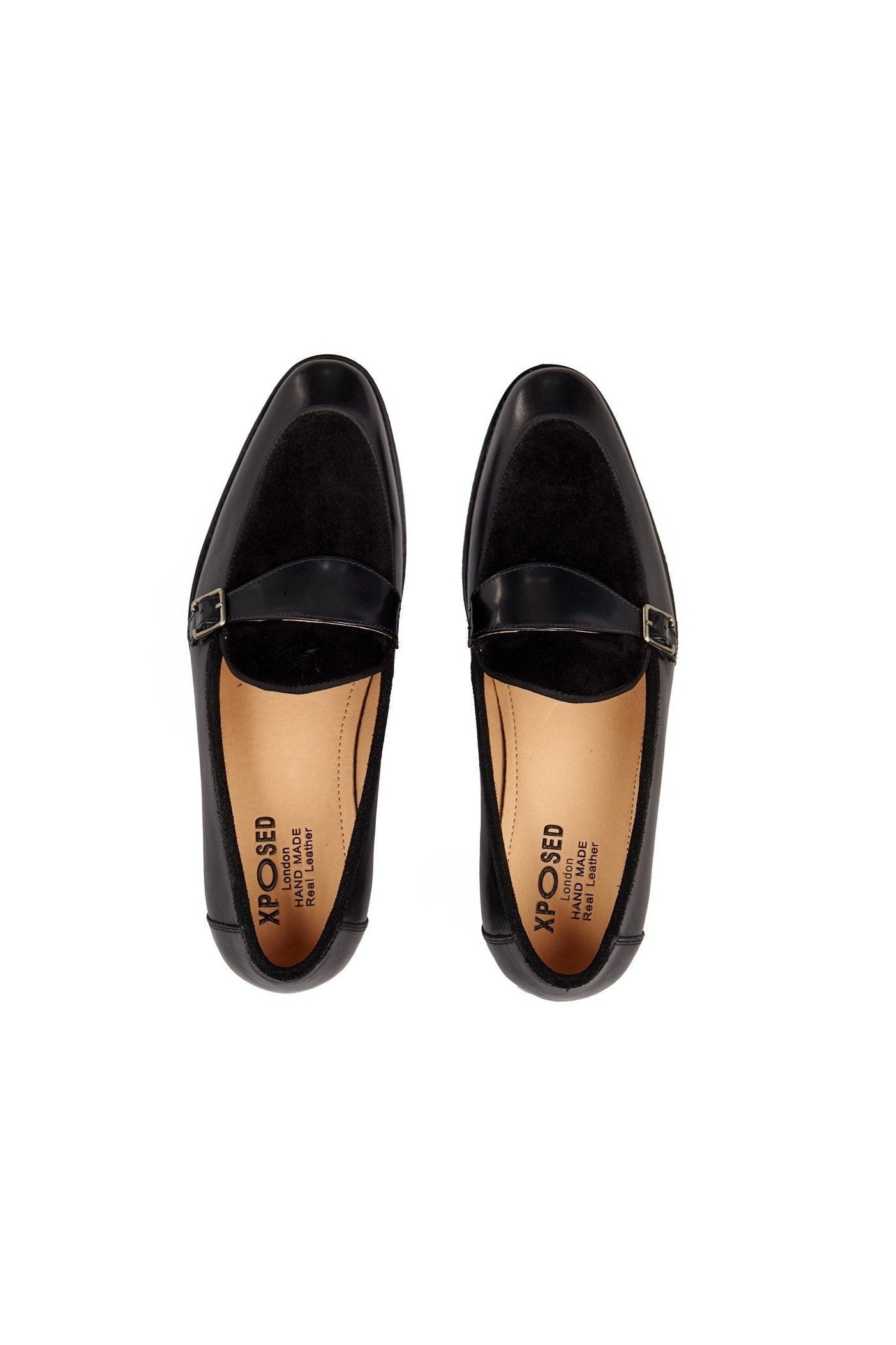 BLACK LEATHER & SUEDE MONK SHOES