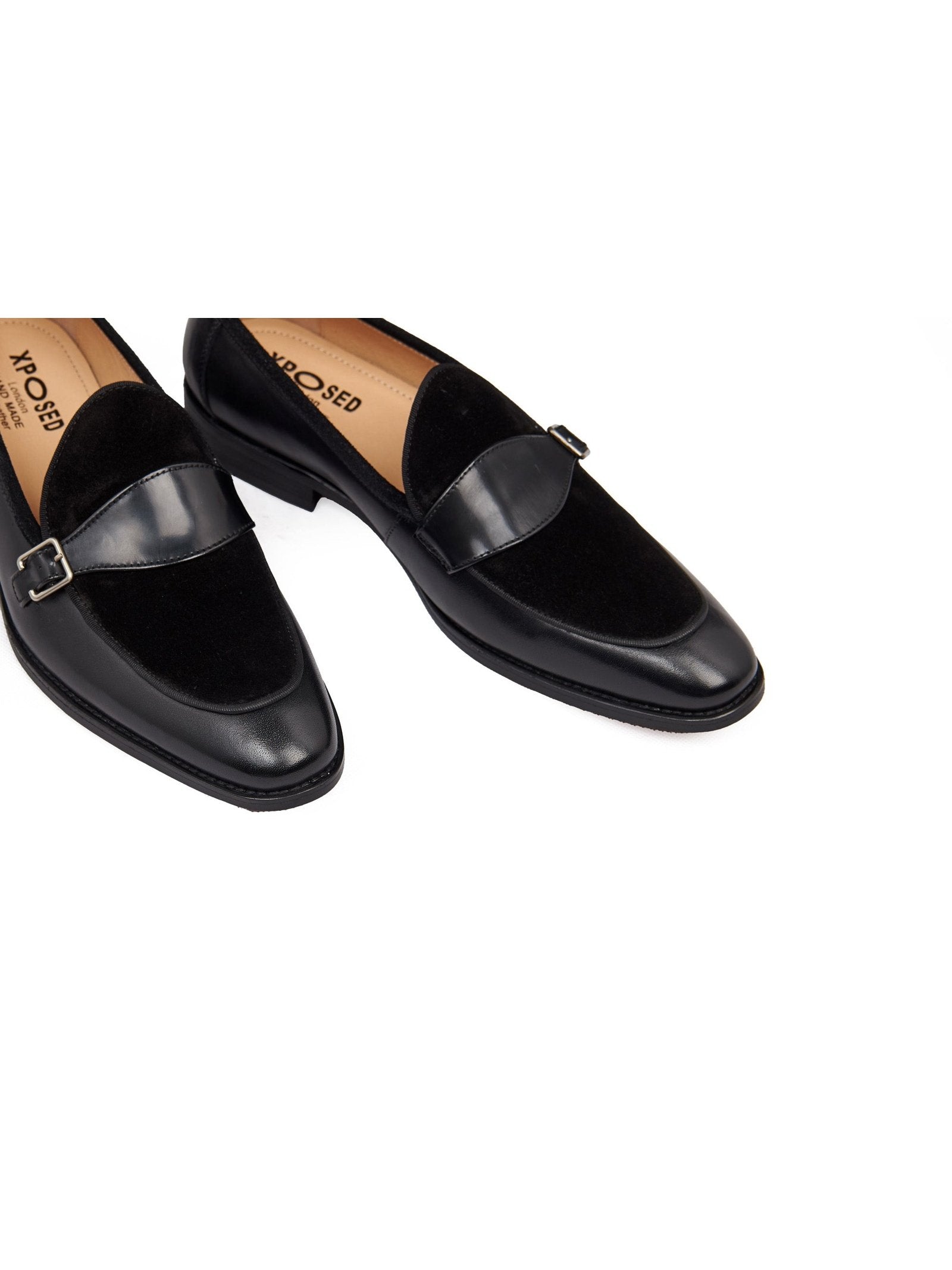 BLACK LEATHER & SUEDE MONK SHOES