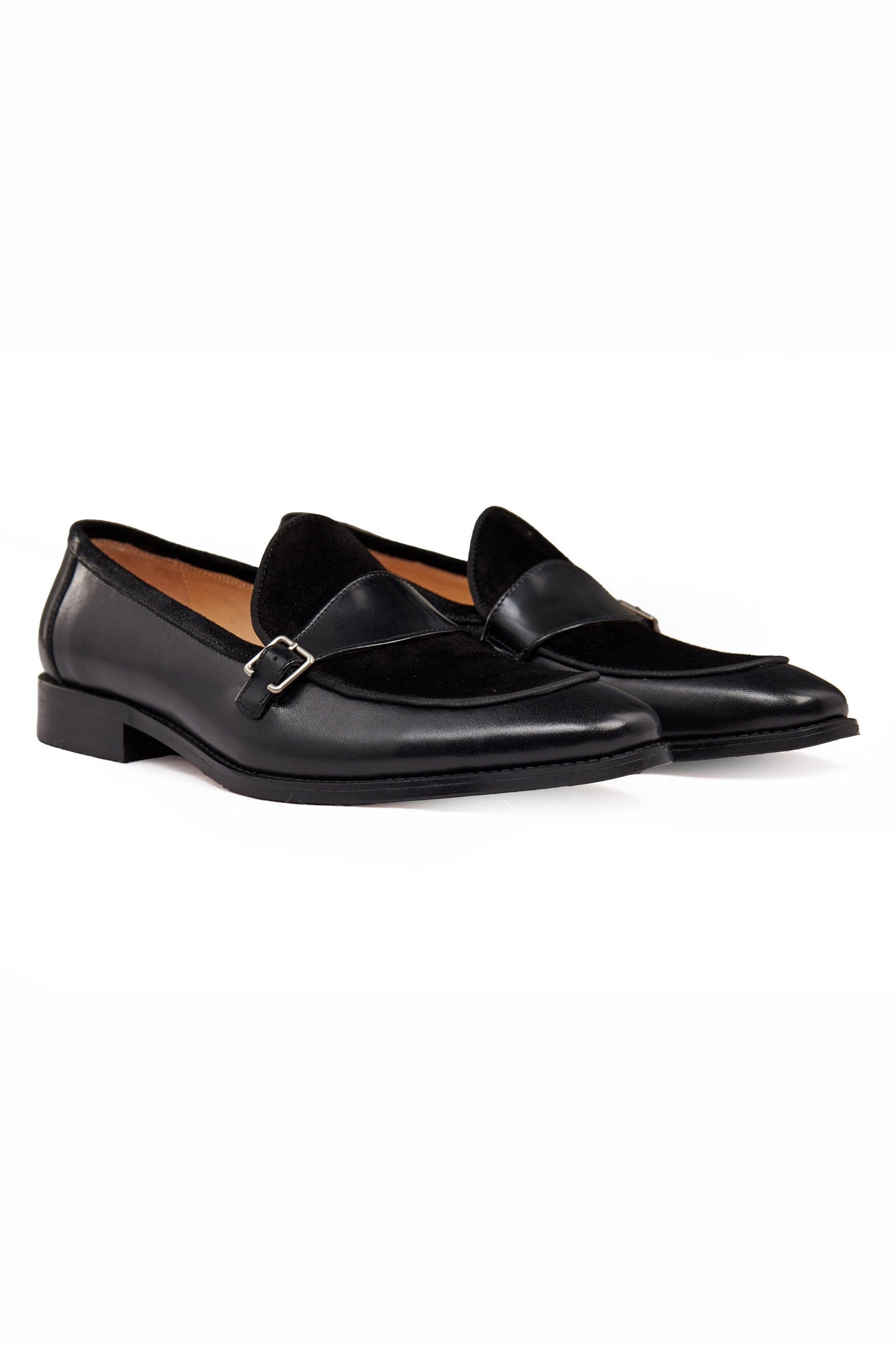 BLACK LEATHER & SUEDE MONK SHOES XPOSED London