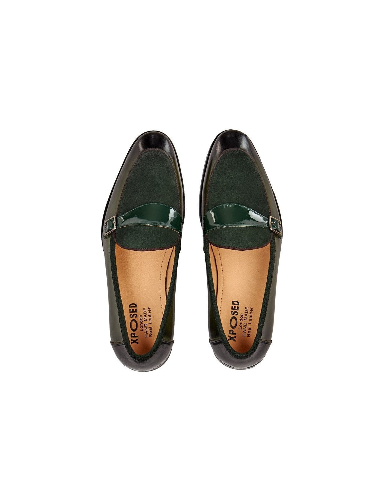 GREEN LEATHER & SUEDE MONK SHOES