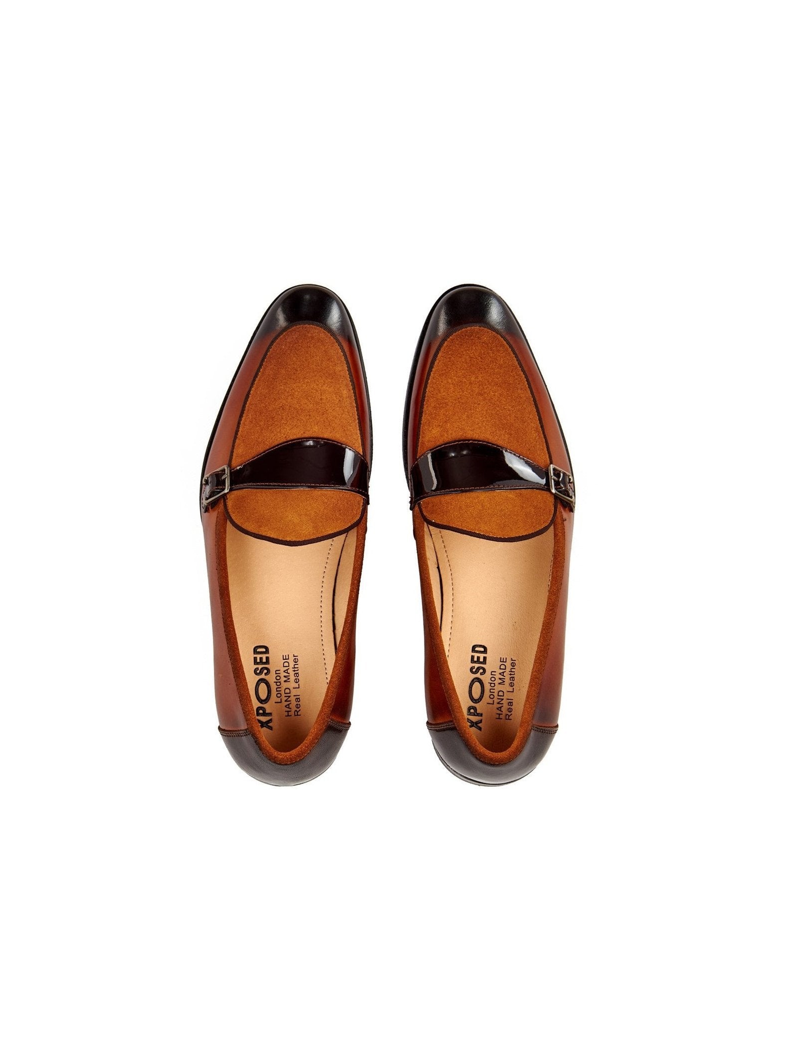 BROWN LEATHER & SUEDE MONK SHOES